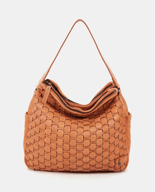 Imagen 0 de Hobo grande de piel trenzada en naranja con doble compartimento