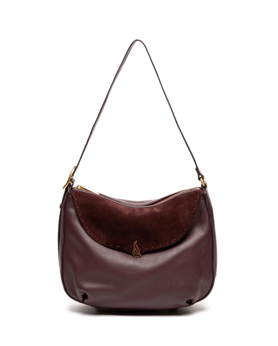 Imagen 0 de Bolso de hombro Freedom en piel y serraje burdeos