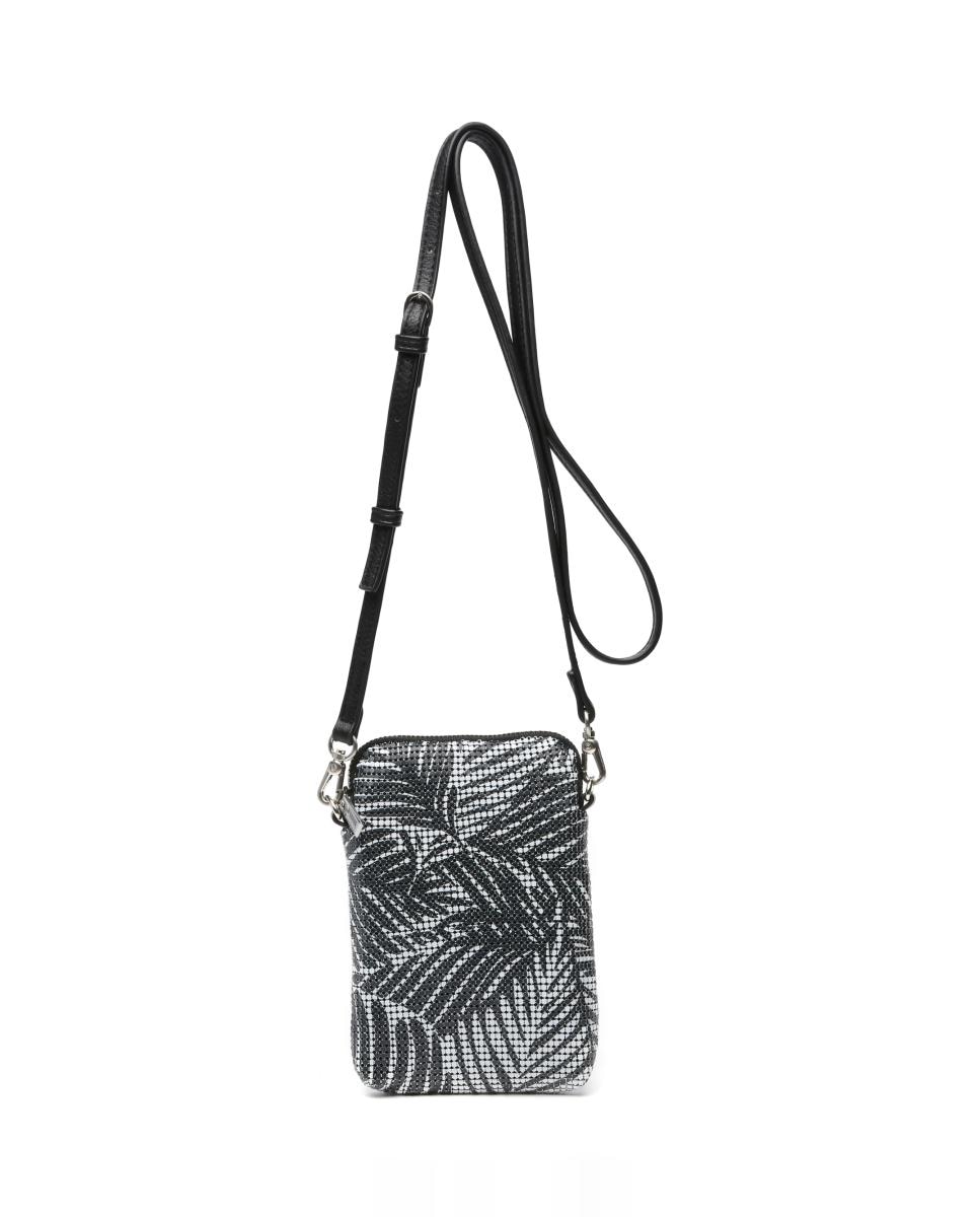 Imagen 0 de Bolso para el móvil en malla metálica con print tropical en negro