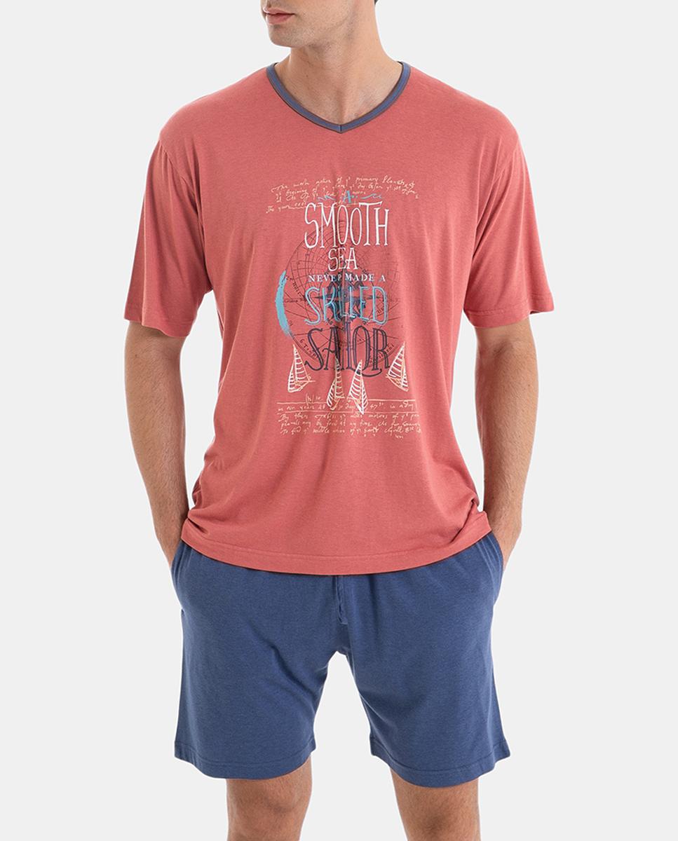 Imagen 0 de Pijama corto de hombre de punto en color coral