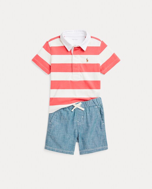 Imagen 0 de Conjunto de bebé niño de algodón de polo y pantalones cortos