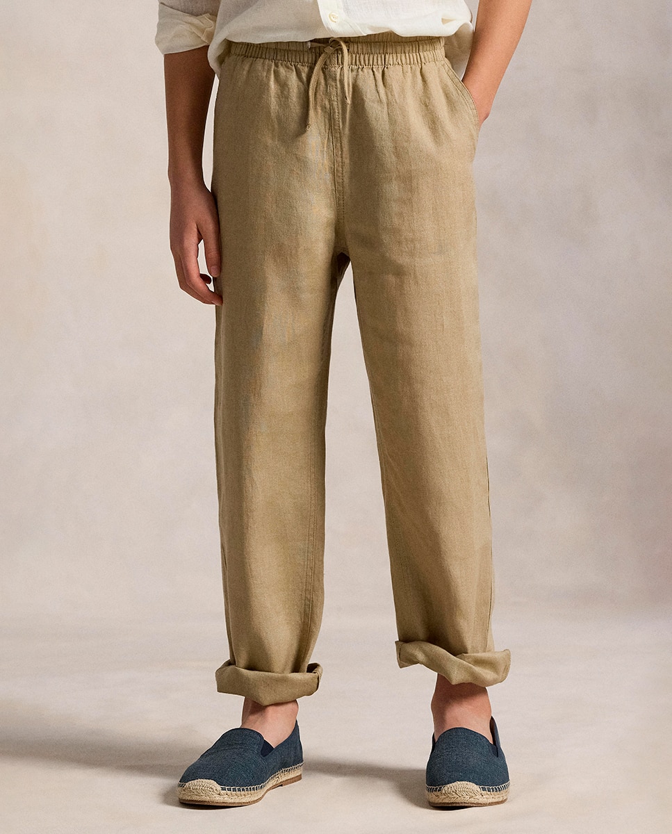 Imagen 0 de Pantalones chino de niño en lino con caballo bordado