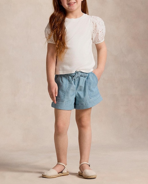 Imagen 0 de Camiseta de niña de manga corta con bordado suizo