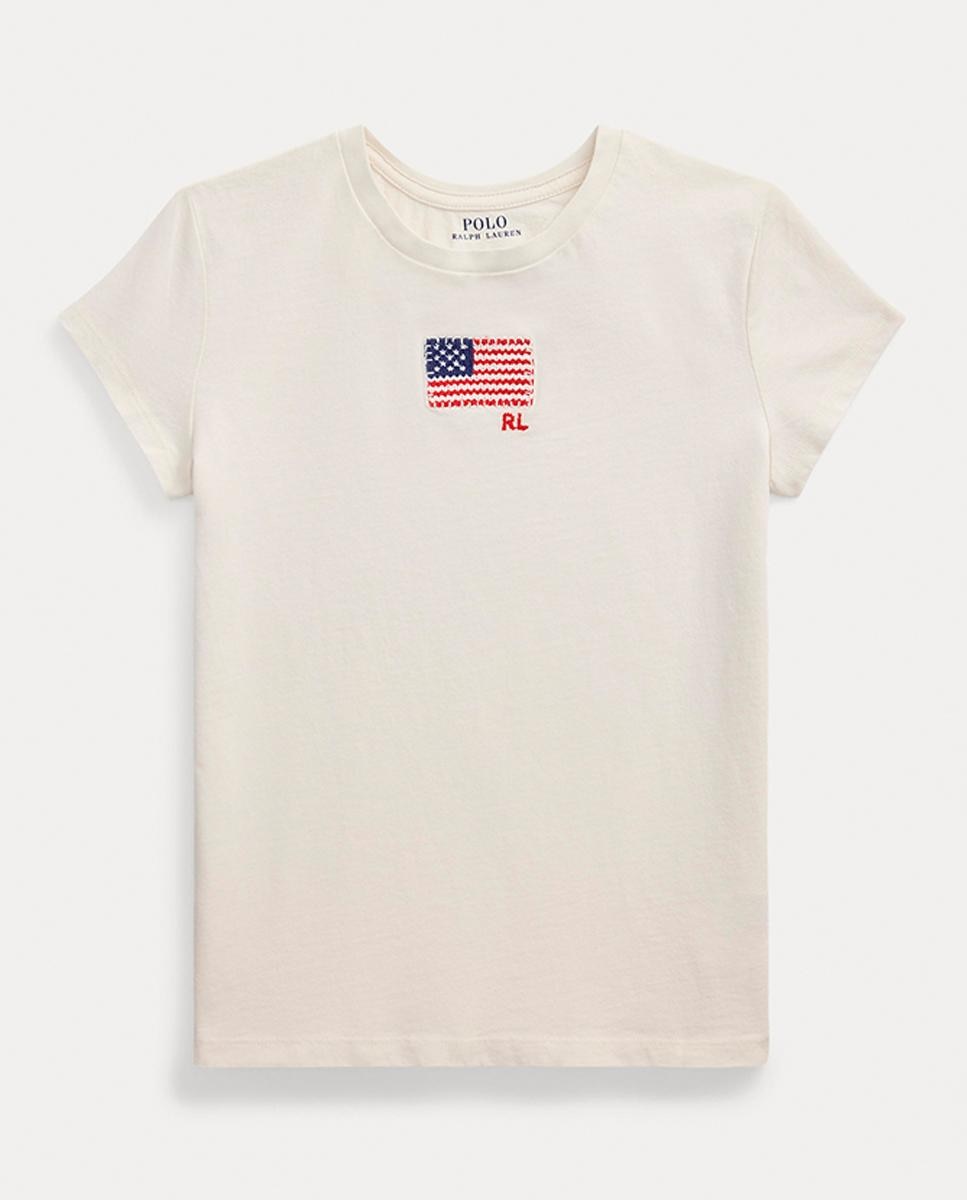 Imagen 0 de Camiseta de niña de punto de algodón con bandera