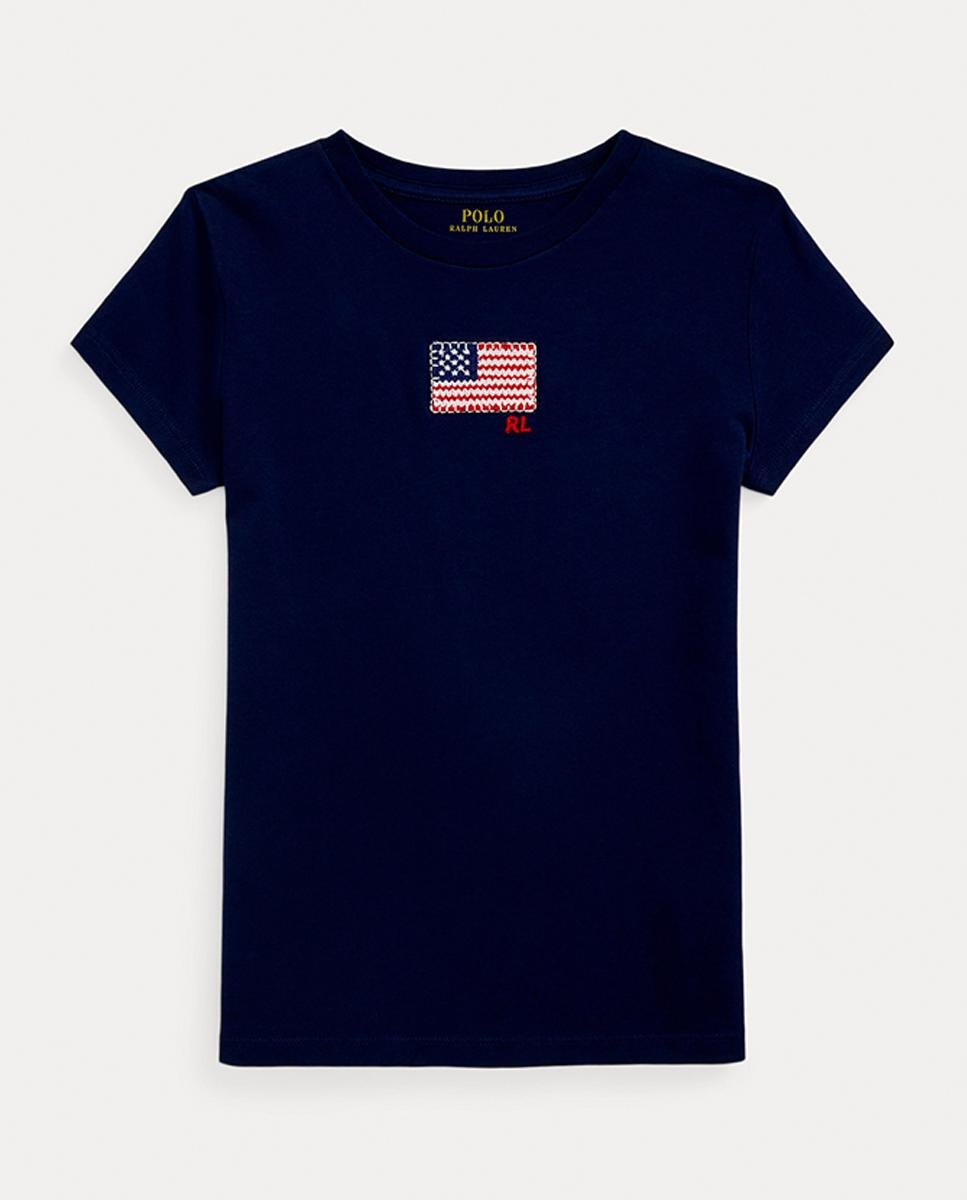 Imagen 0 de Camiseta de niña de punto de algodón con bandera