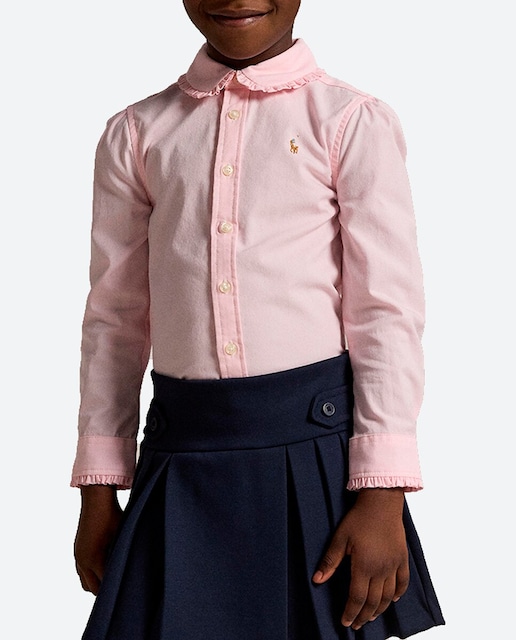 Imagen 0 de Camisa de niña oxford de algodón con volantes