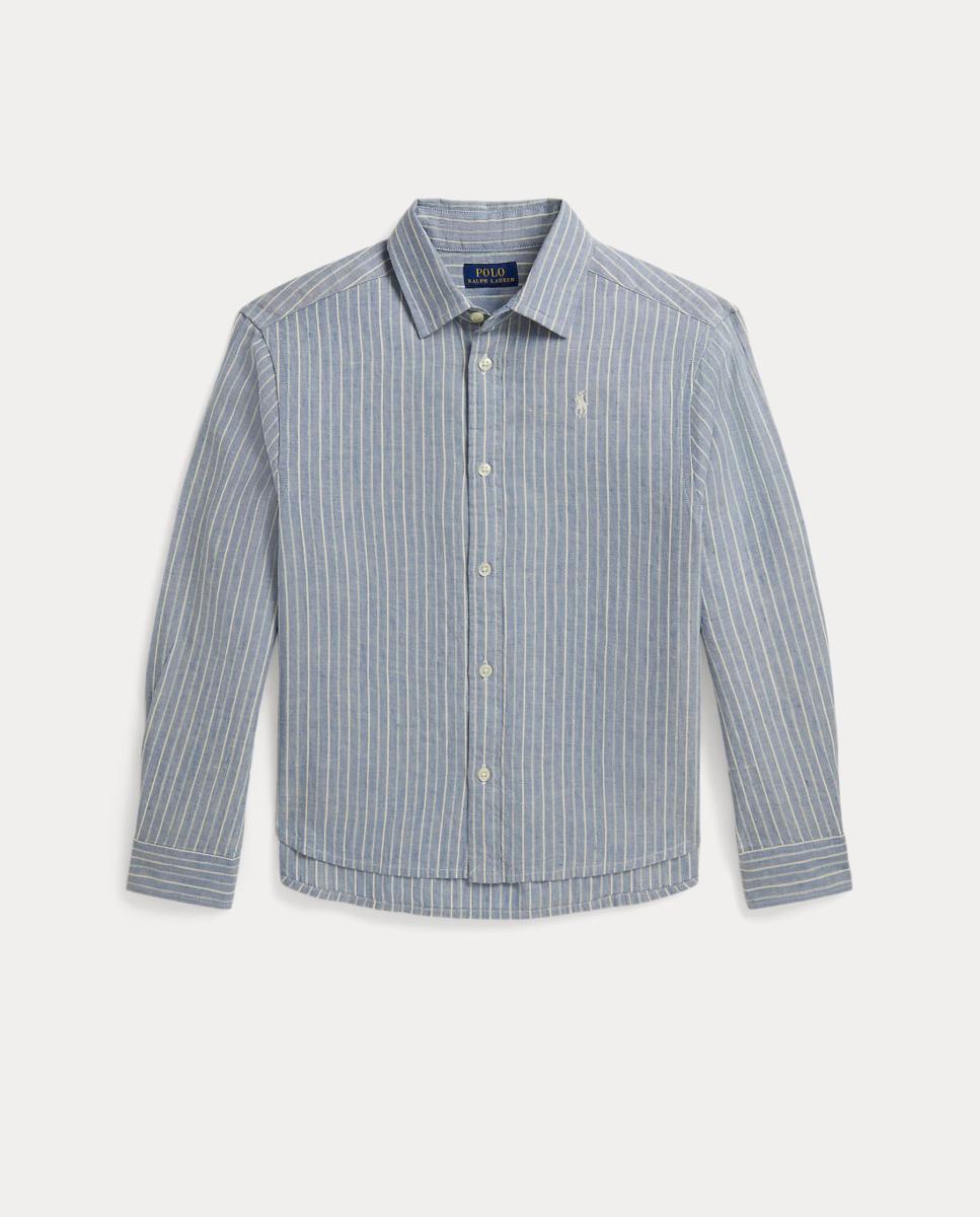 Imagen 0 de Camisa de niña cuadrada de algodón y lino
