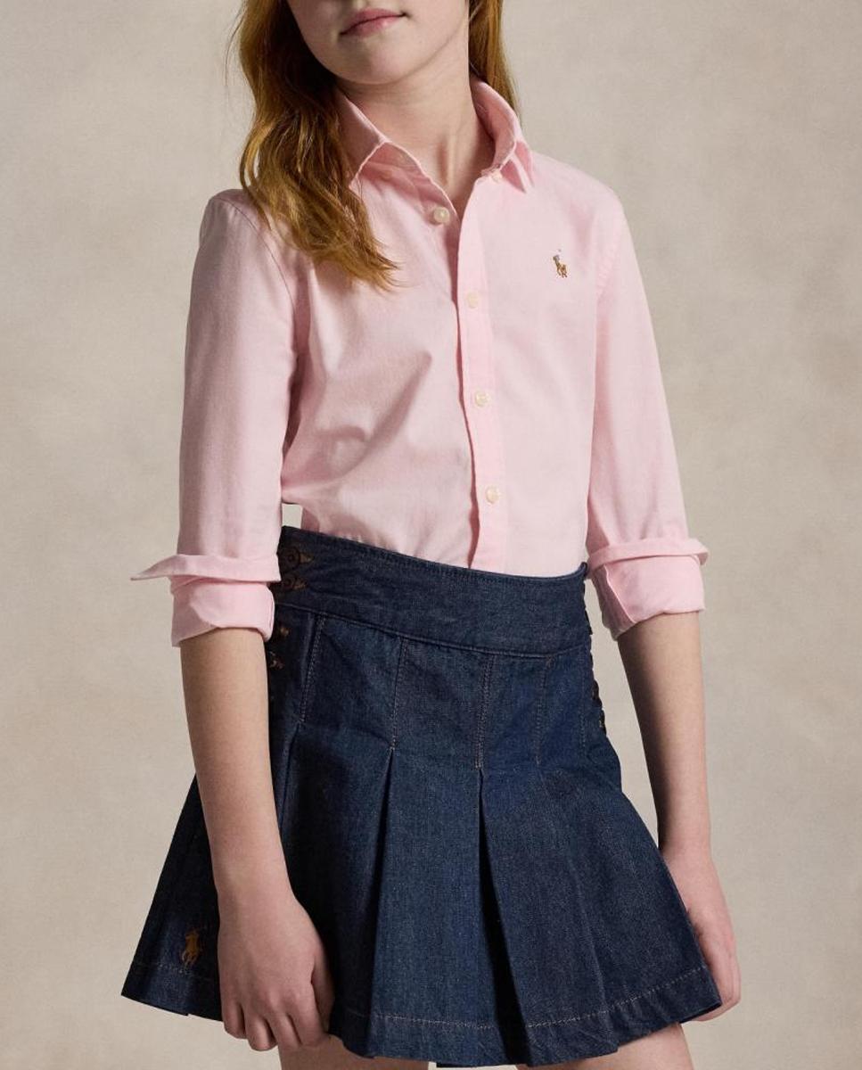 Imagen 0 de Camisa de niña oxford de algodón con volantes