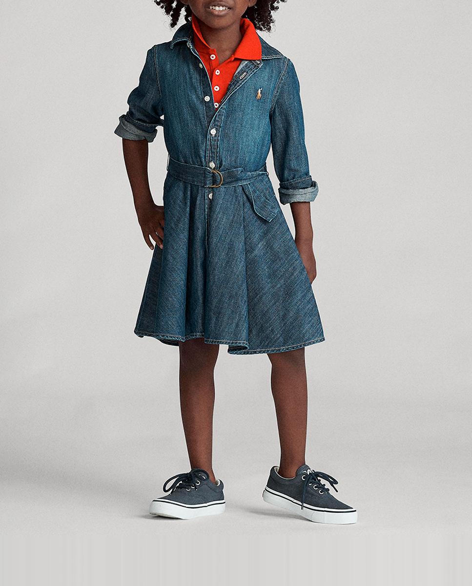Imagen 0 de Vestido de niña camisero denim de algodón con cinturón