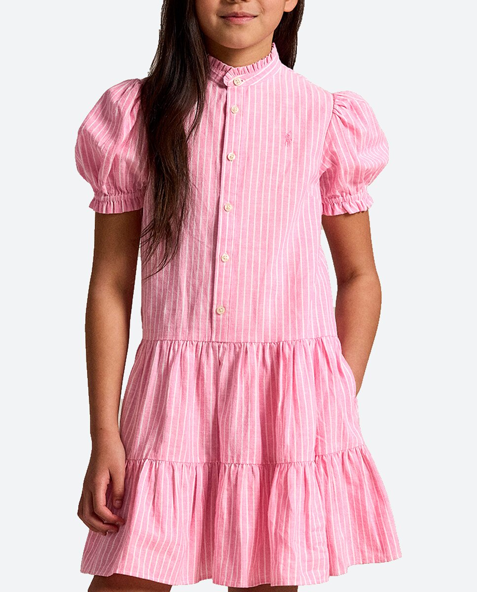 Imagen 0 de Vestido de niña con ribete en el cuello y manga corta