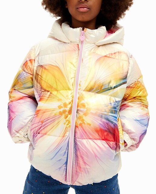 Imagen 0 de Abrigo acolchado metalizado de niña con flores