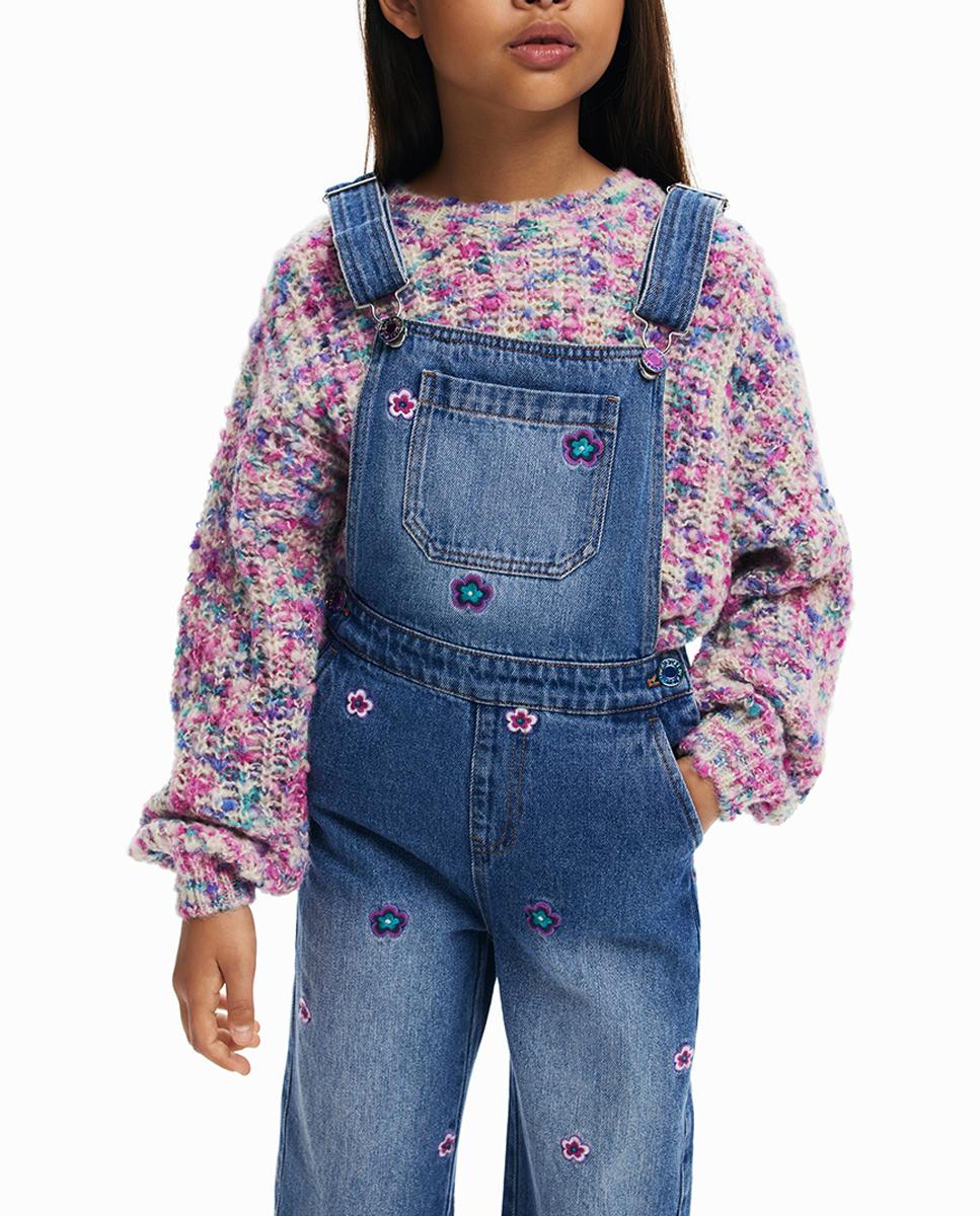 Imagen 0 de Pantalón vaquero recto de niña con pequeñas flores