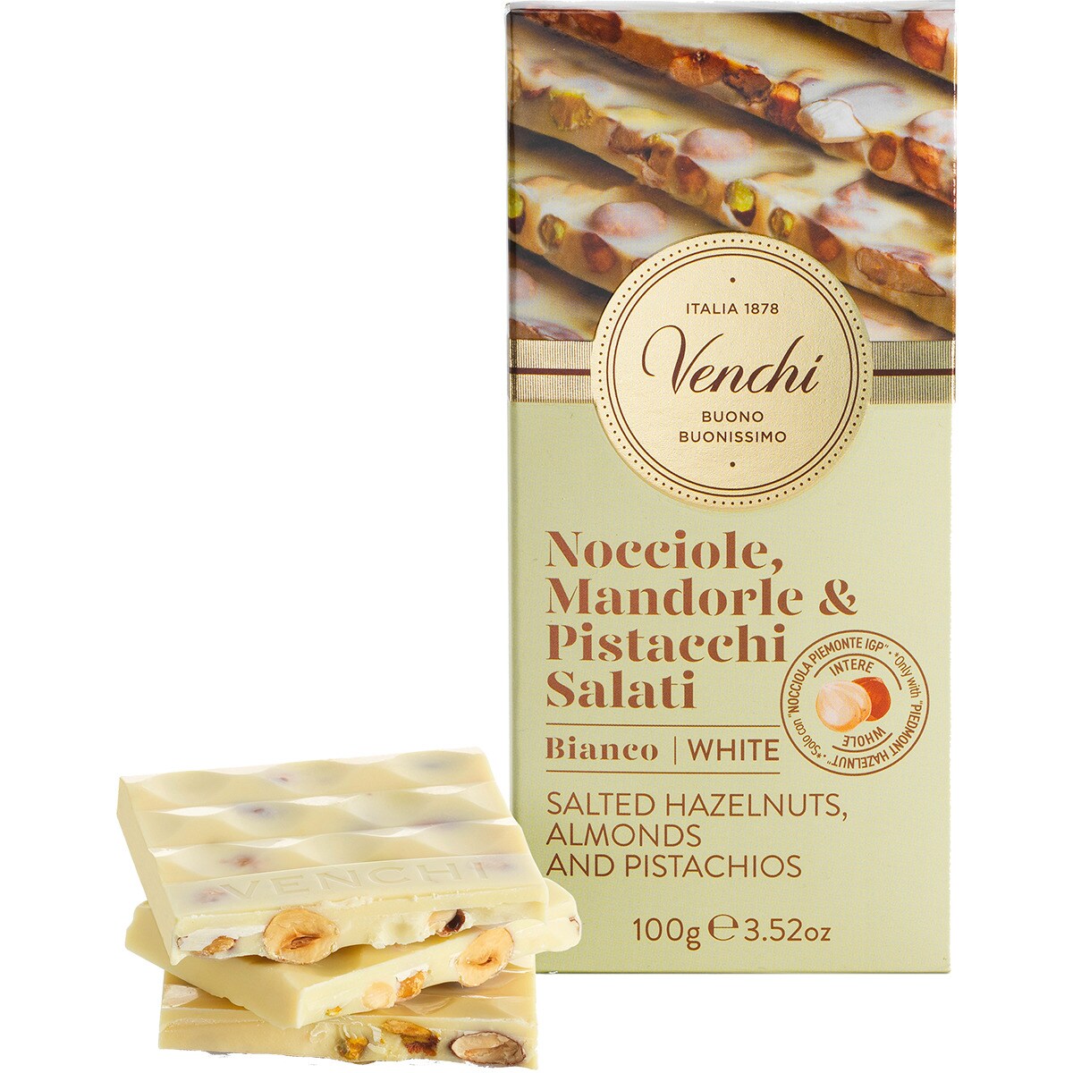 Imagem 0 de Chocolate Branco Avelã, Amêndoa e Pistacho 100 g