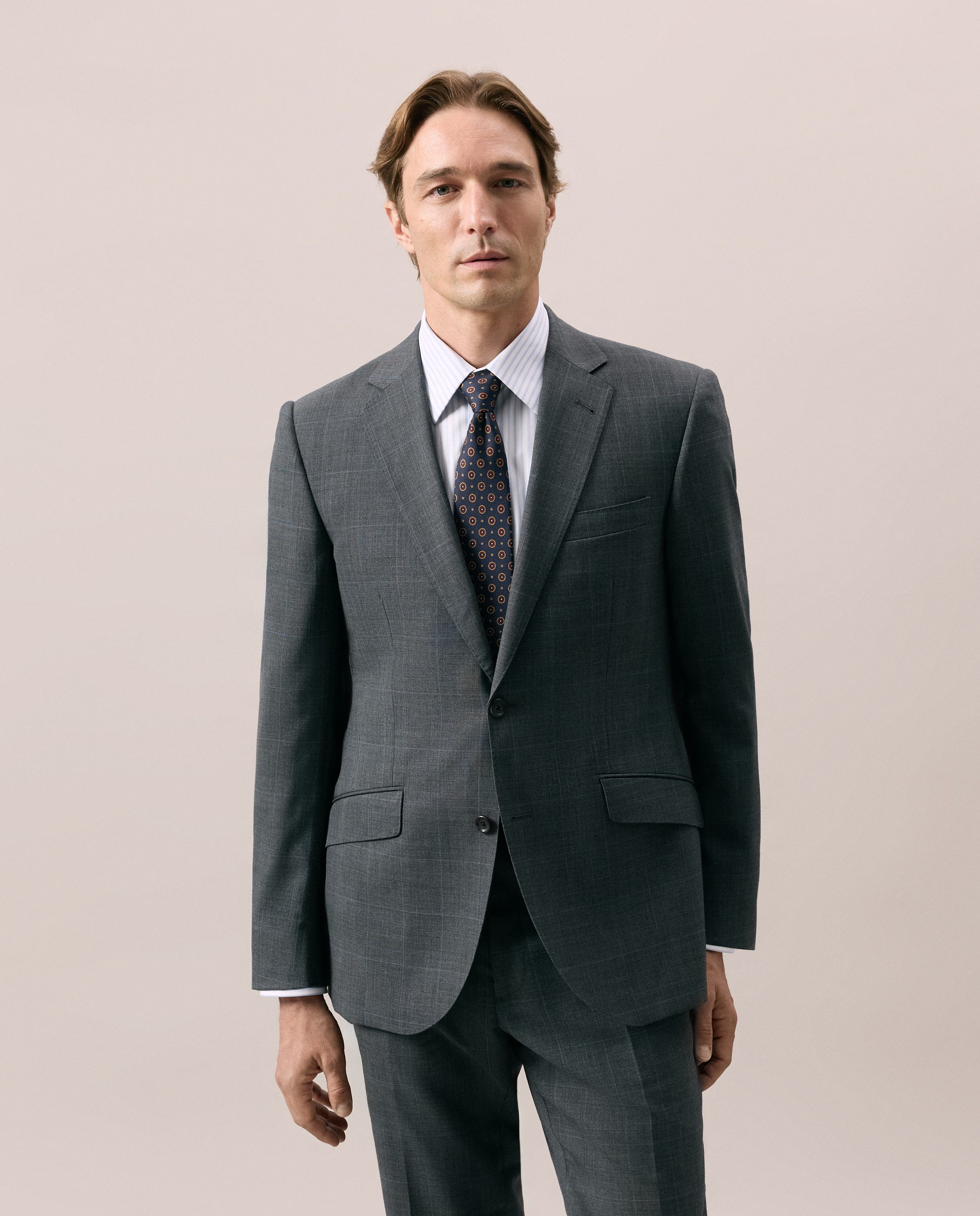 Traje Slim cuadro vestir 100% Lana hombre - Emidio Tucci - Gris claro Gris claro-2