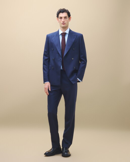 Traje cruzado Regular raya Premium vestir 100% Lana hombre