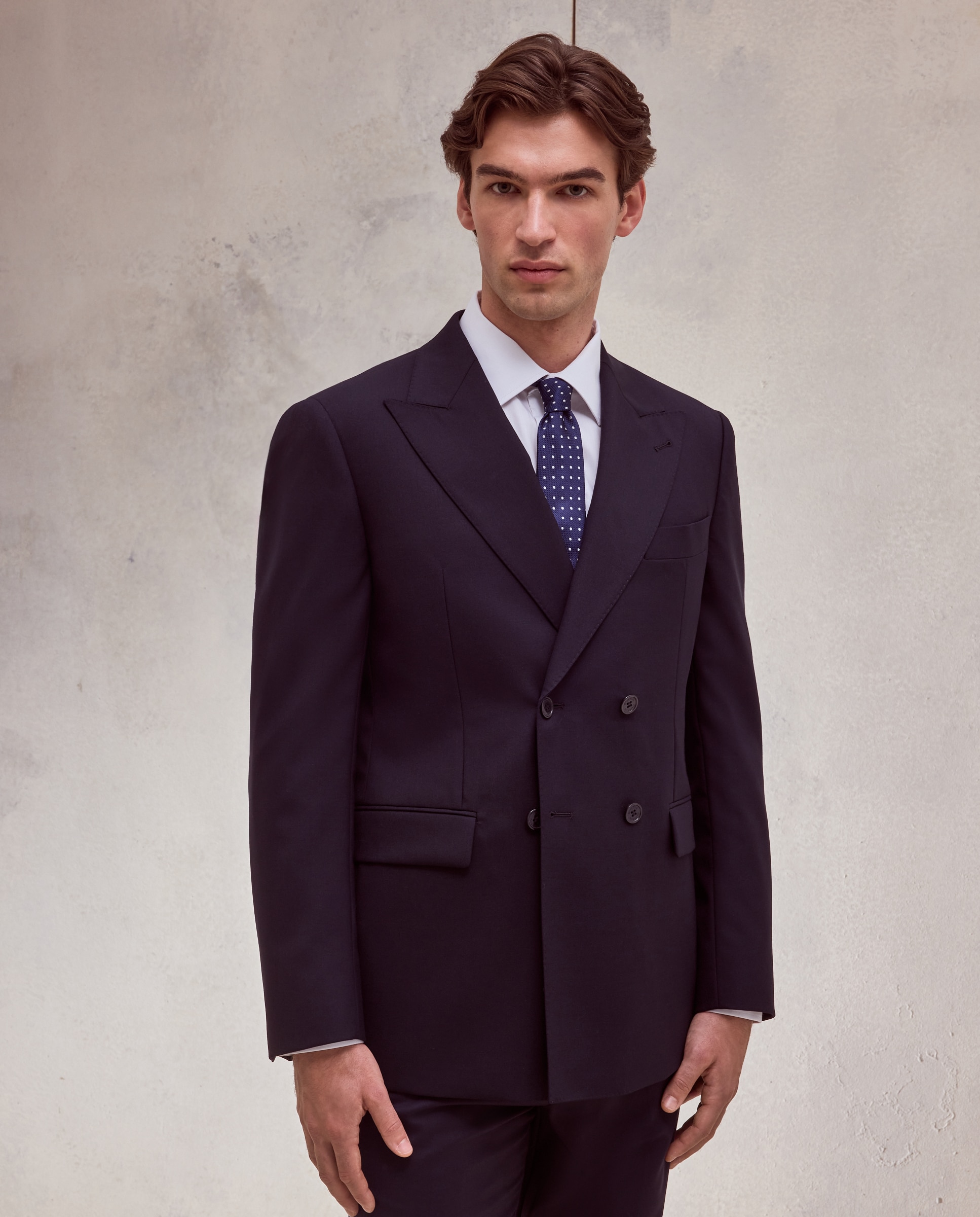 Americana de traje lavable cruzada lisa regular mezcla con lana de hombre - Dustin - Azul marino Azul marino-1