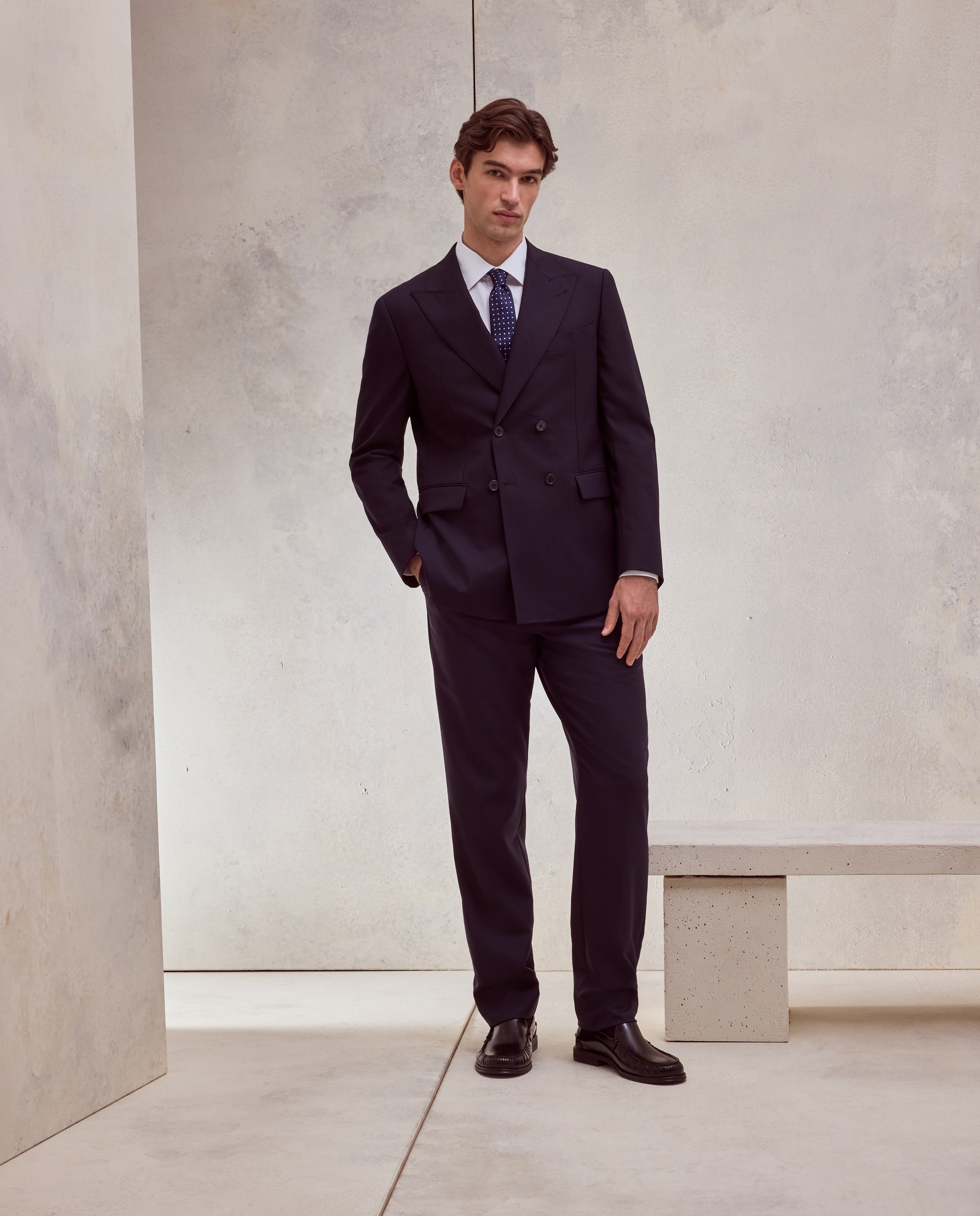 Americana de traje lavable cruzada lisa regular mezcla con lana de hombre - Dustin - Azul marino Azul marino-2