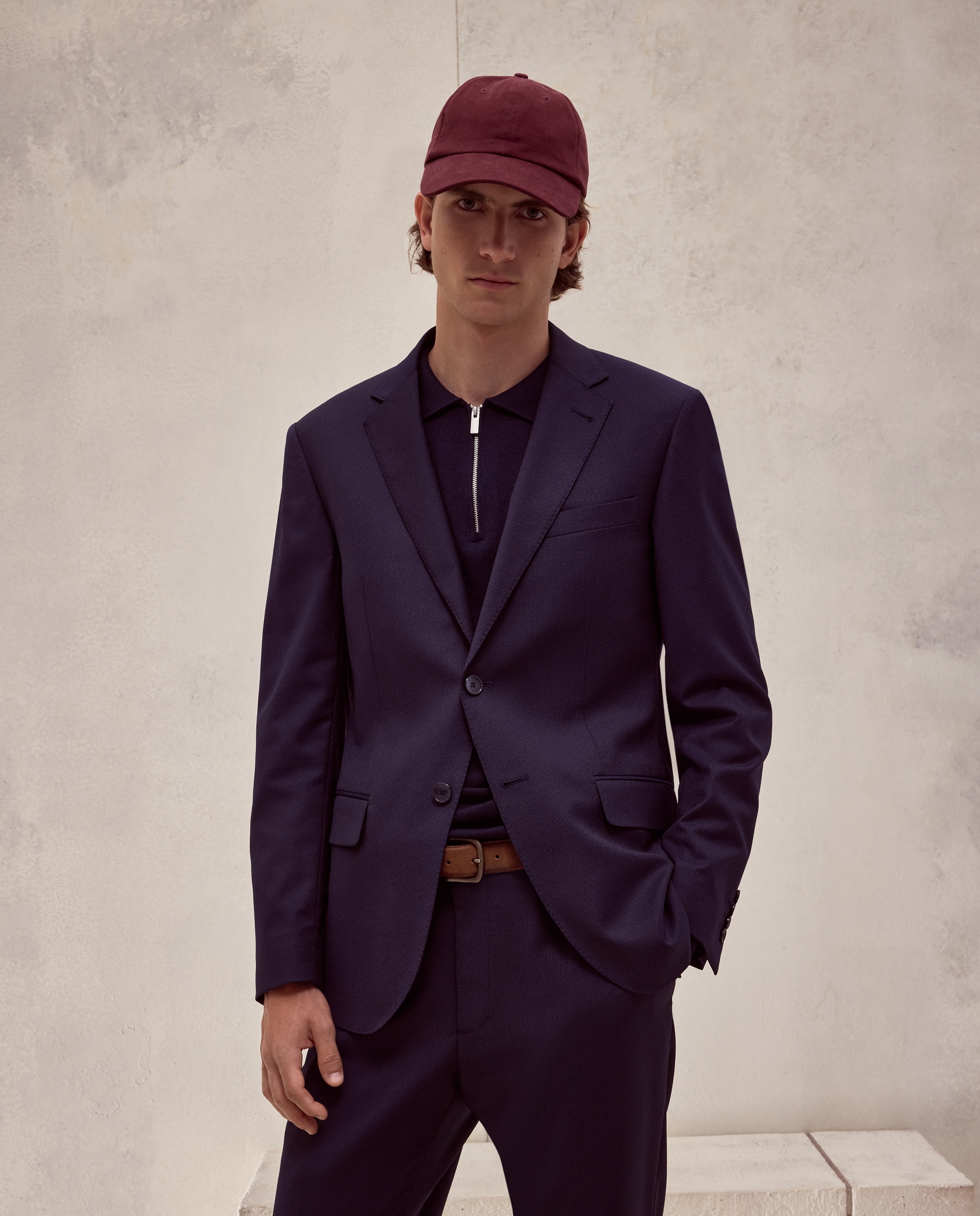 Americana de traje lavable raya fit slim mezcla con lana de hombre - Dustin - Azul marino Azul marino-1
