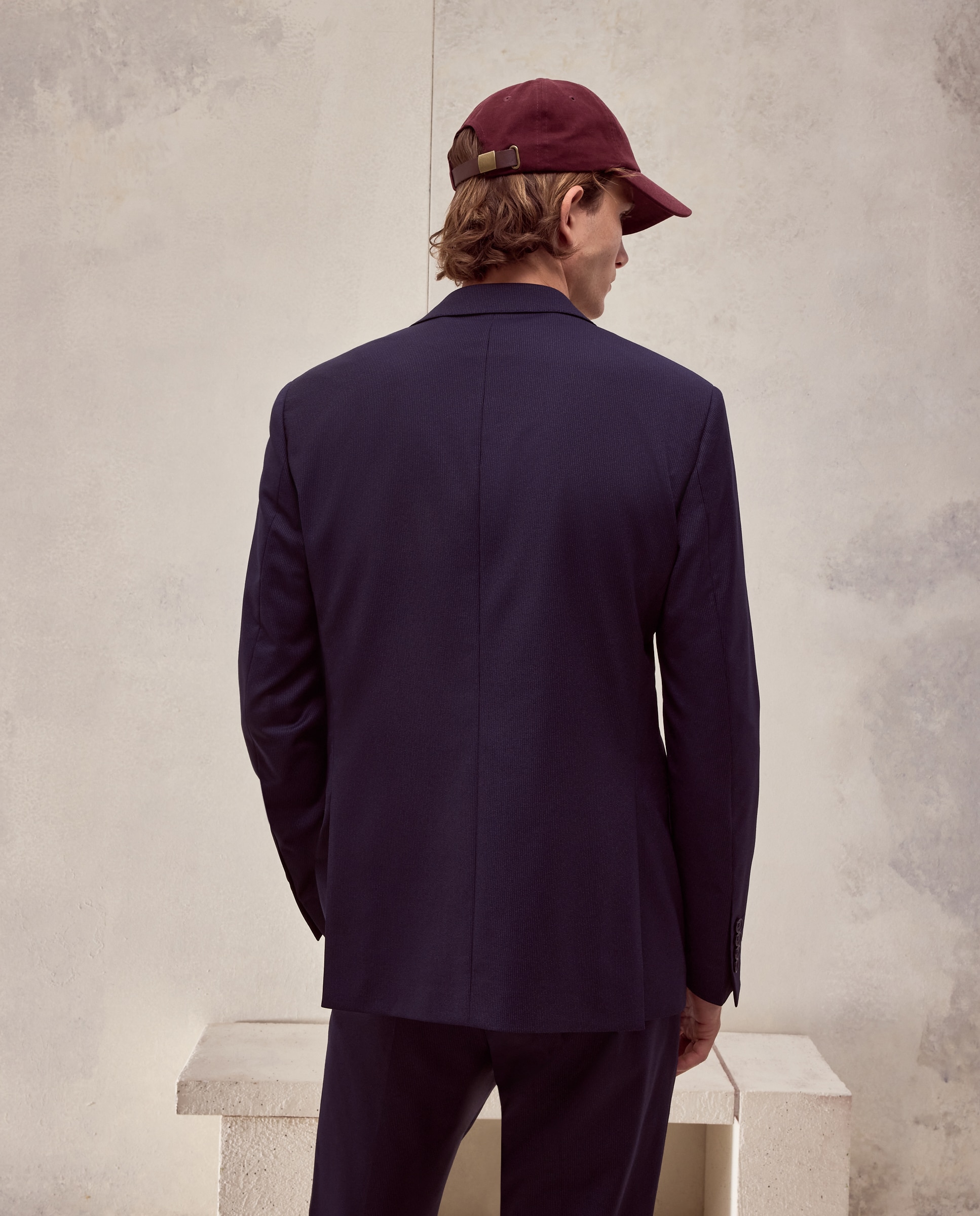 Americana de traje lavable raya fit slim mezcla con lana de hombre - Dustin - Azul marino Azul marino-3