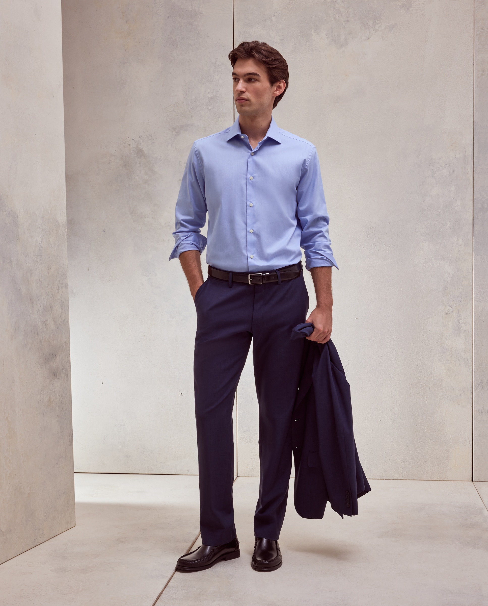 Pantalón de traje lavable desestructurado fit regular mezcla con lana de hombre - Dustin - Azul marino Azul marino-1