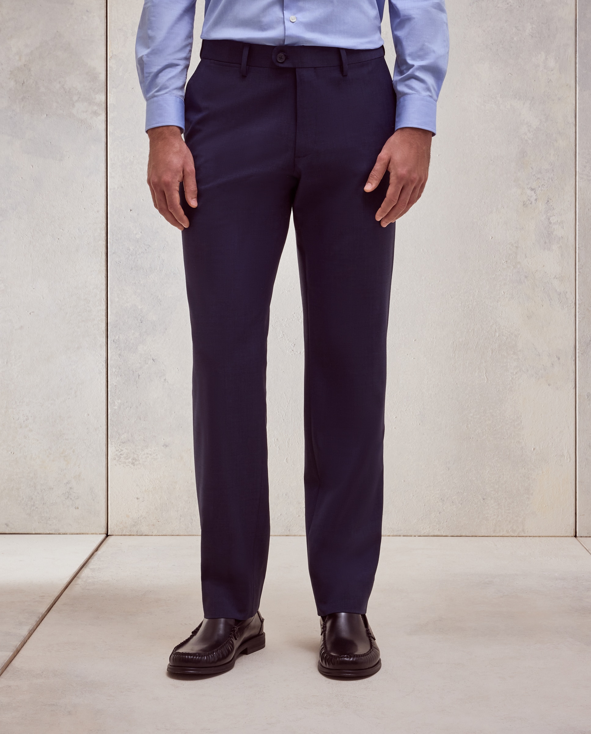 Pantalón de traje lavable desestructurado fit regular mezcla con lana de hombre - Dustin - Azul marino Azul marino-2