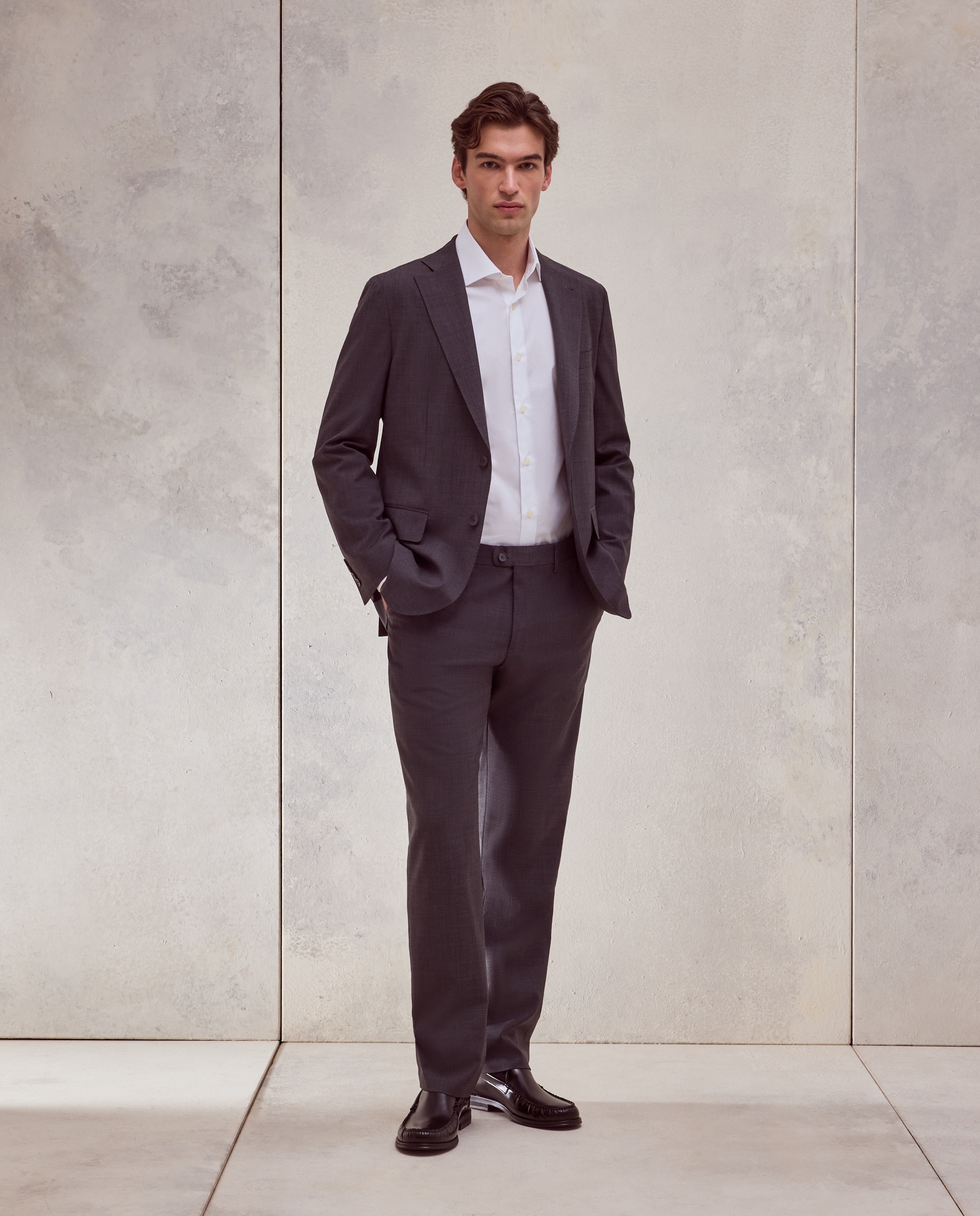 Pantalón de traje lavable desestructurado fit regular mezcla con lana de hombre - Dustin - Gris oscuro Gris oscuro-1