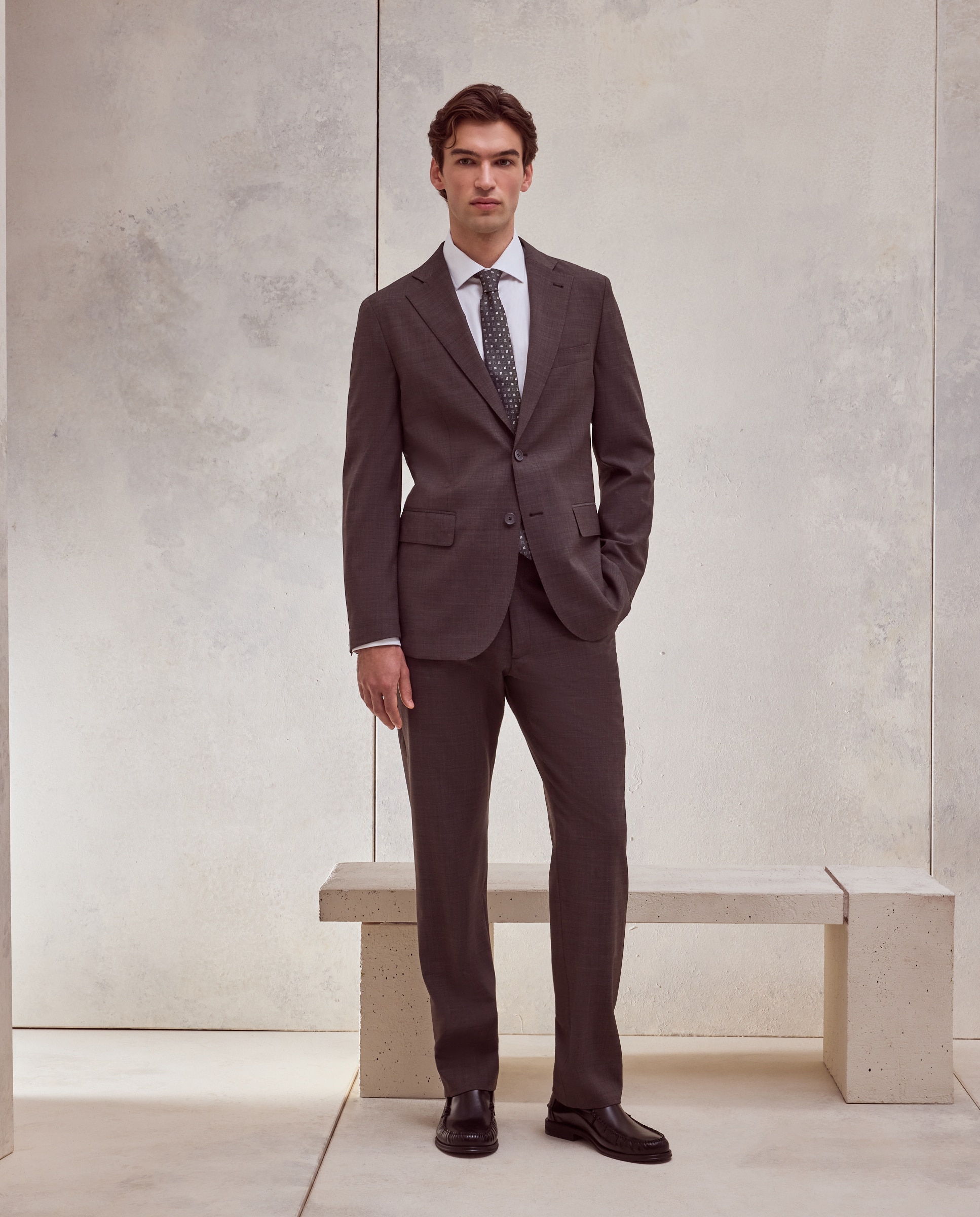 Pantalón de traje lavable desestructurado fit regular mezcla con lana de hombre - Dustin - Marrón Marrón-1