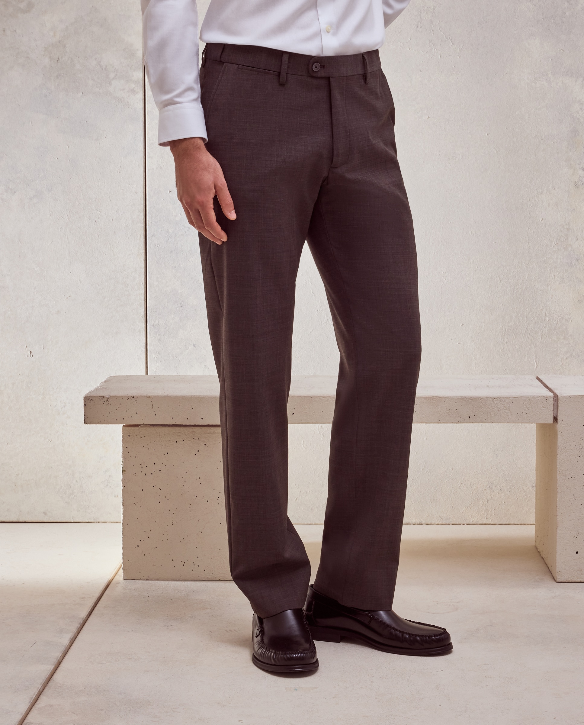 Pantalón de traje lavable desestructurado fit regular mezcla con lana de hombre - Dustin - Marrón Marrón-2