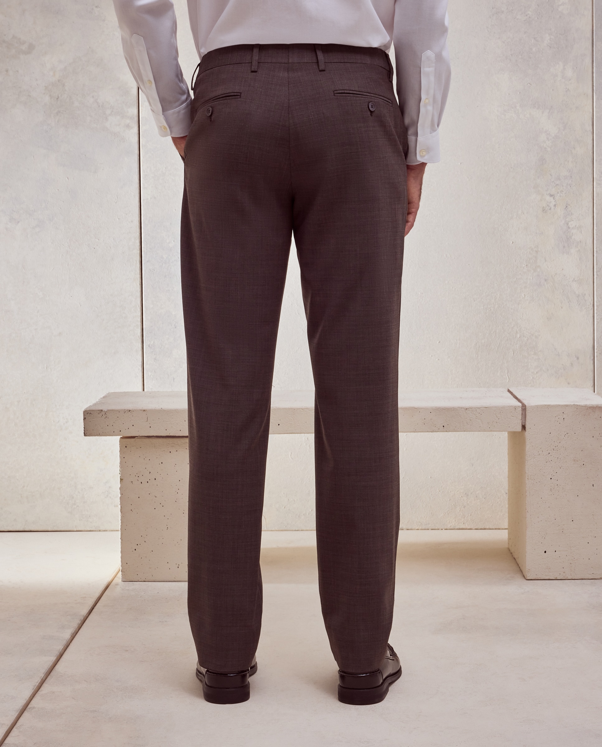 Pantalón de traje lavable desestructurado fit regular mezcla con lana de hombre - Dustin - Marrón Marrón-3