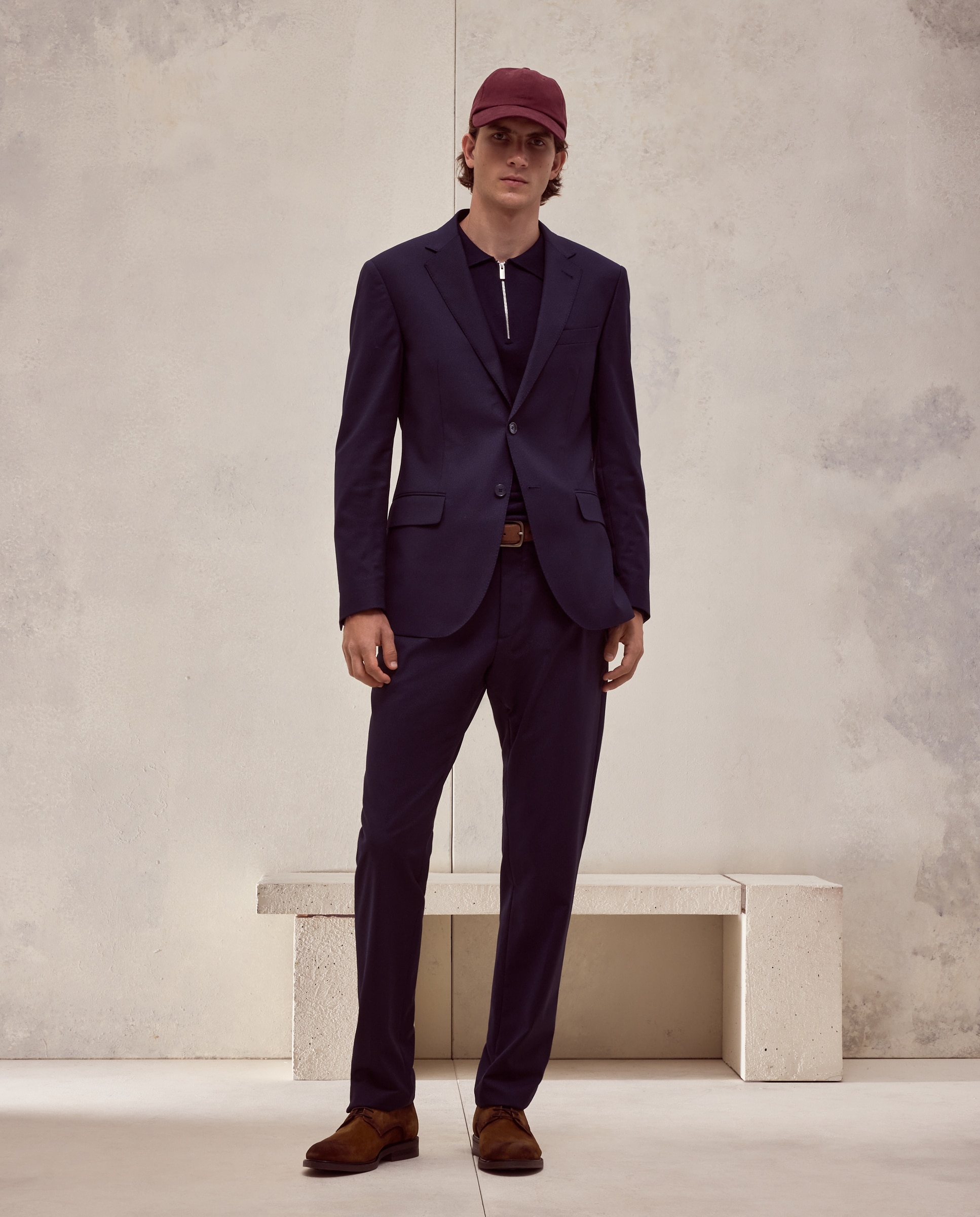 Pantalón de traje lavable raya fit slim mezcla con lana de hombre - Dustin - Azul marino Azul marino-1