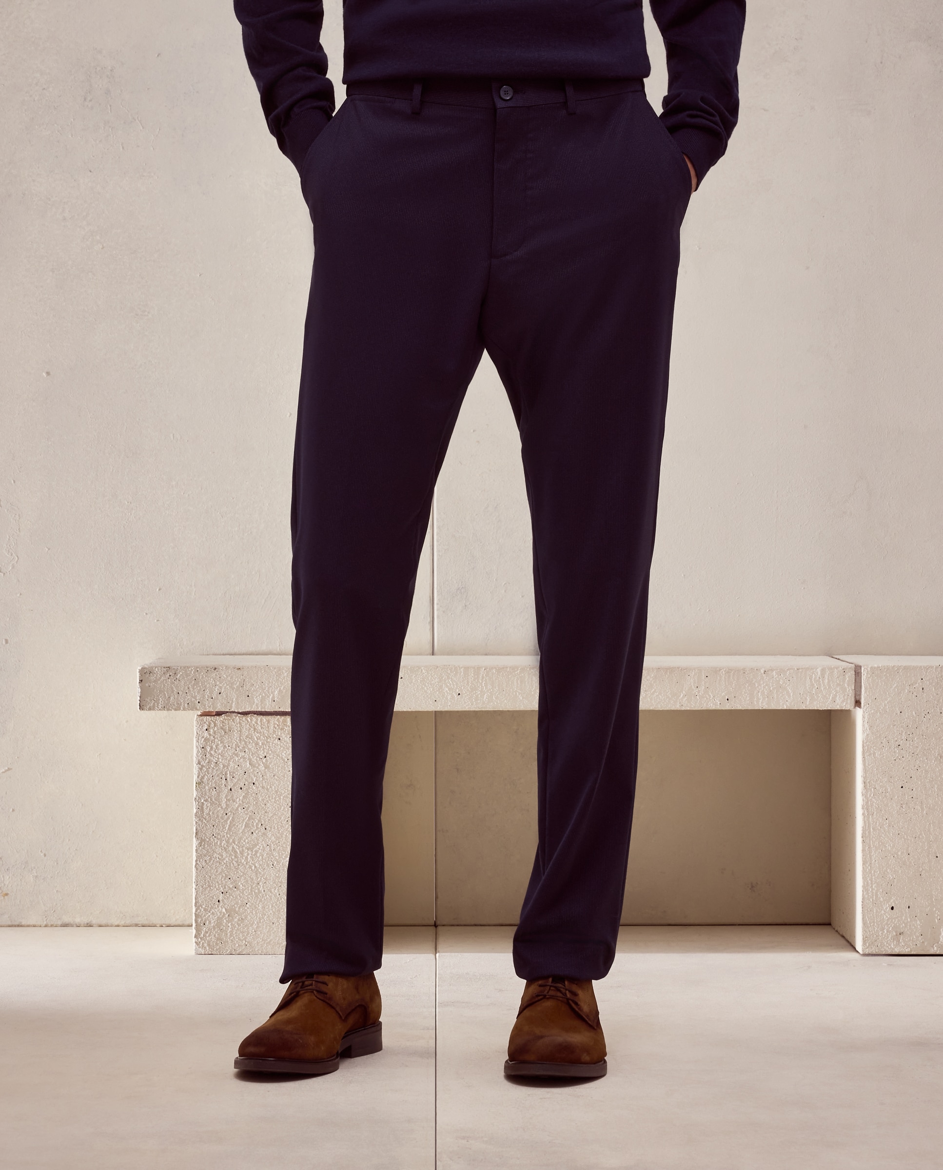 Pantalón de traje lavable raya fit slim mezcla con lana de hombre - Dustin - Azul marino Azul marino-2