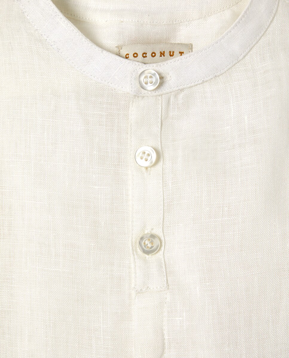 Camisa de Linho de Bebé com Manga Comprida e Gola à Padre Cru-2