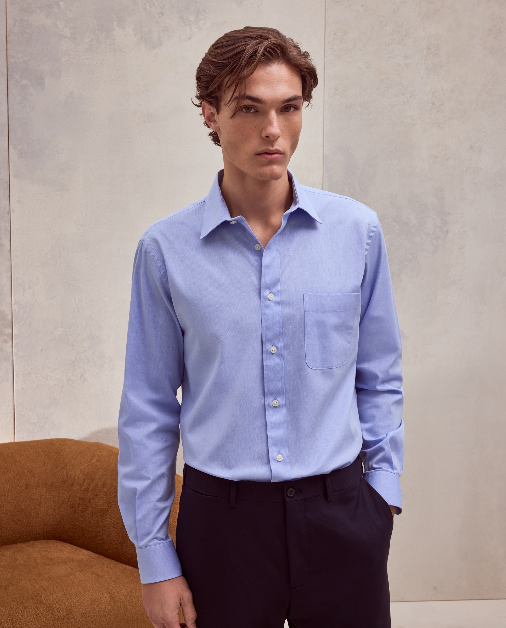 Camisa classic fit con algodón con estructura de hombre - Dustin - Azul Cielo Azul Cielo-1
