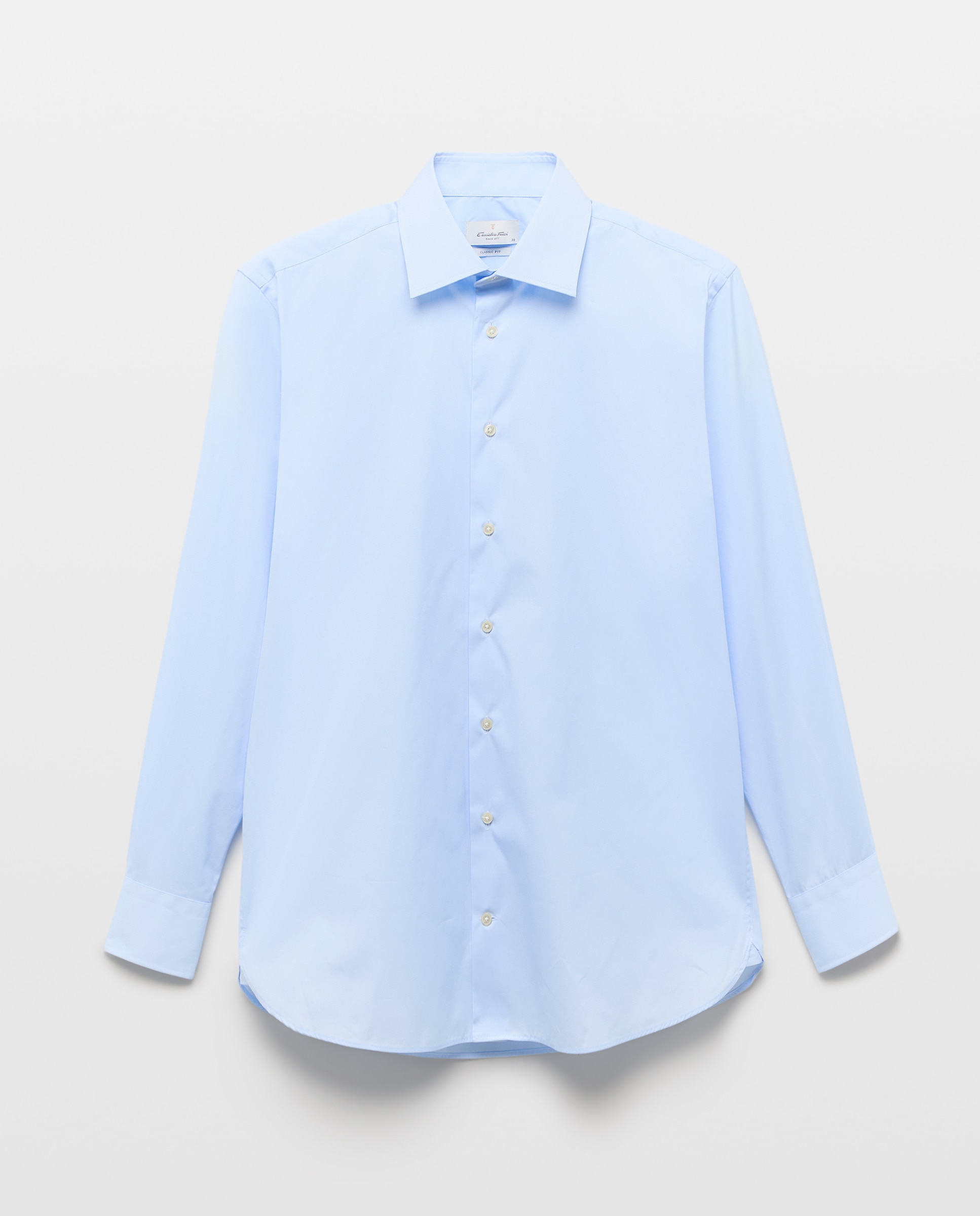 Camisa Clássica Lisa de Popelina Azul-4