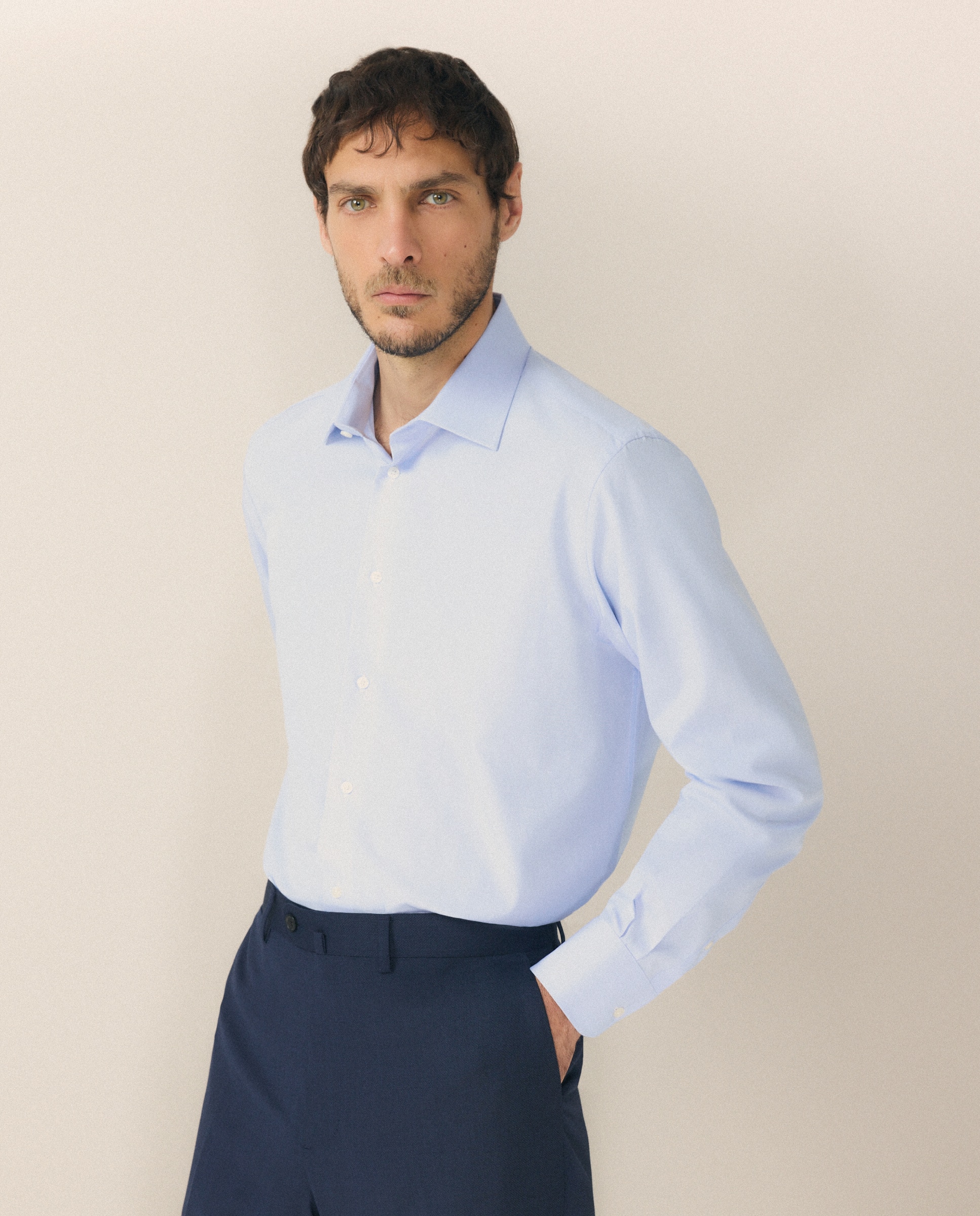 Camisa Formal de Algodão Egípcio com Manga Comprida Azul-1