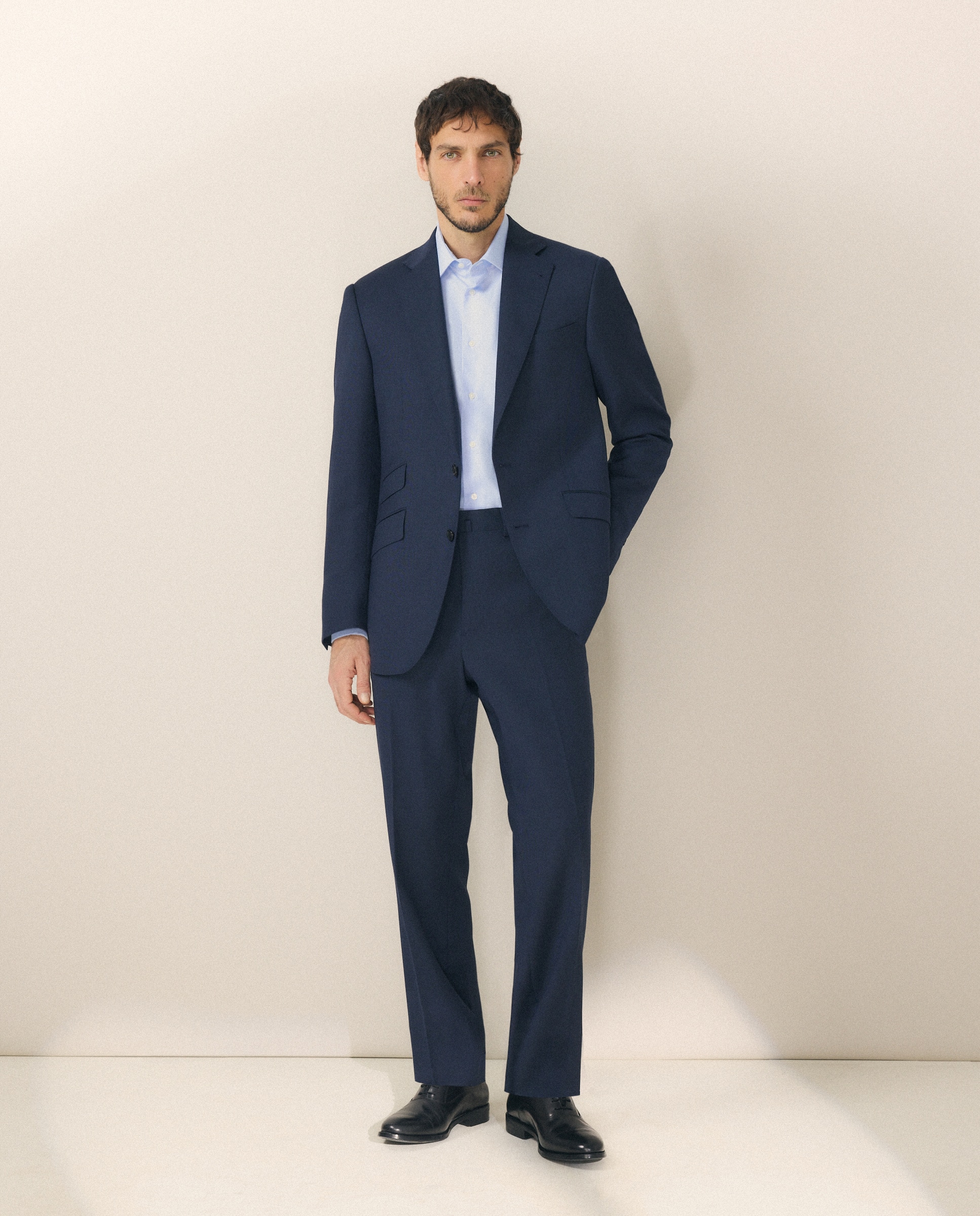 Camisa Formal de Algodão Egípcio com Manga Comprida Azul-2