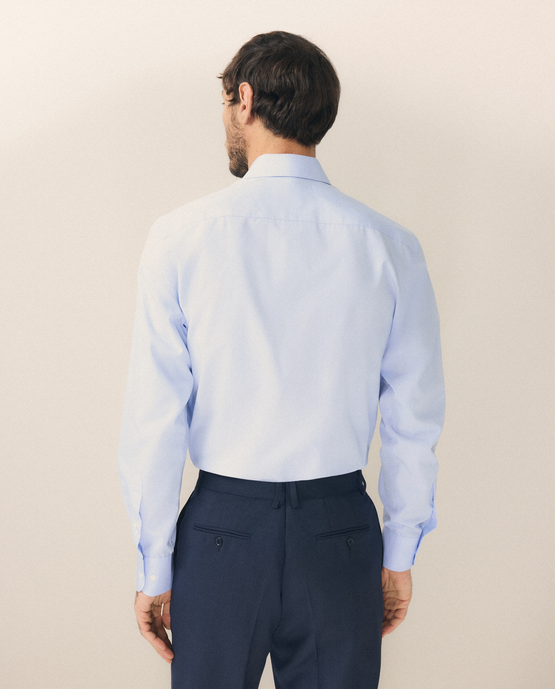 Camisa Formal de Algodão Egípcio com Manga Comprida Azul-3