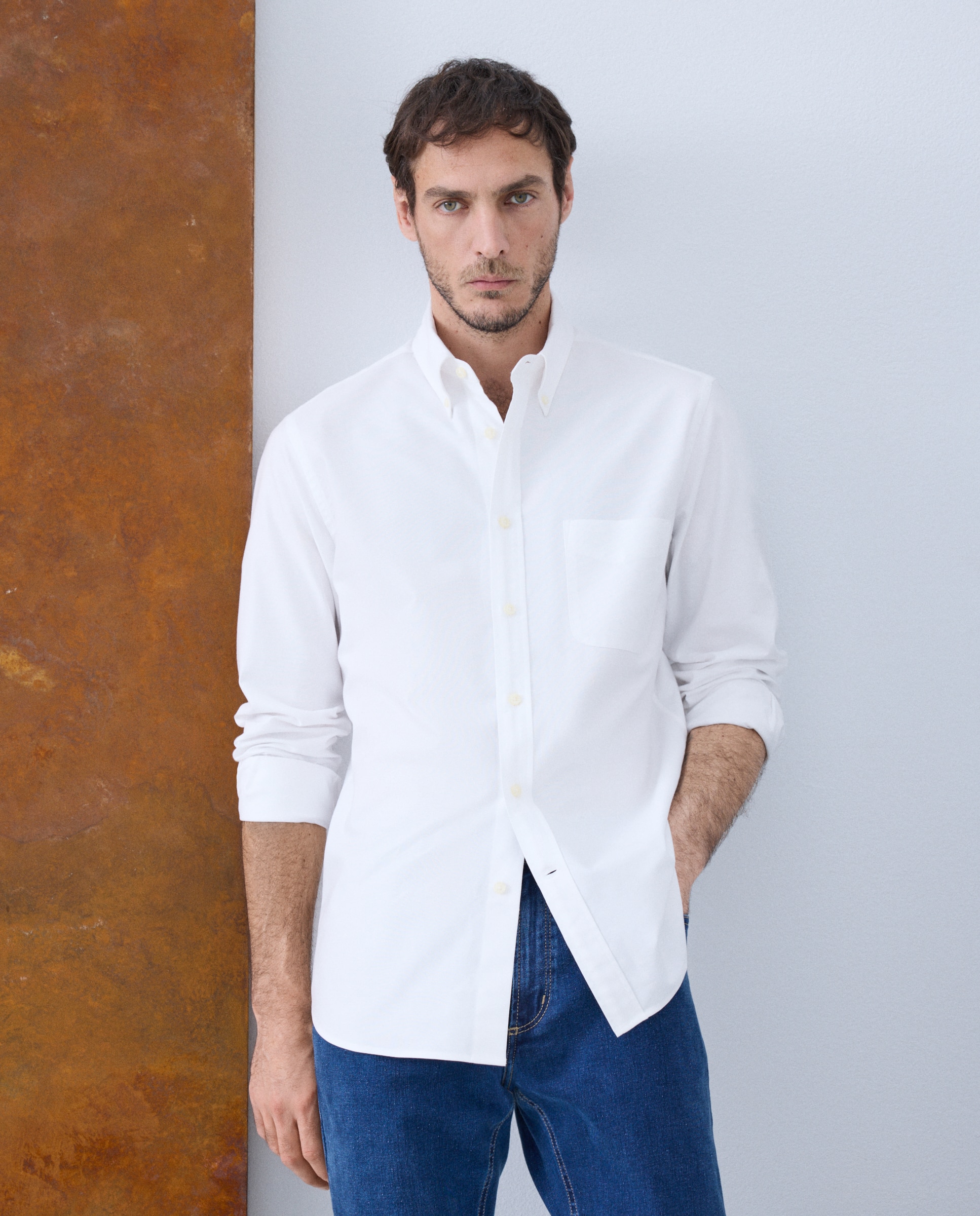Emidio Tucci - Camisa de hombre sport lisa oxford classic fit.