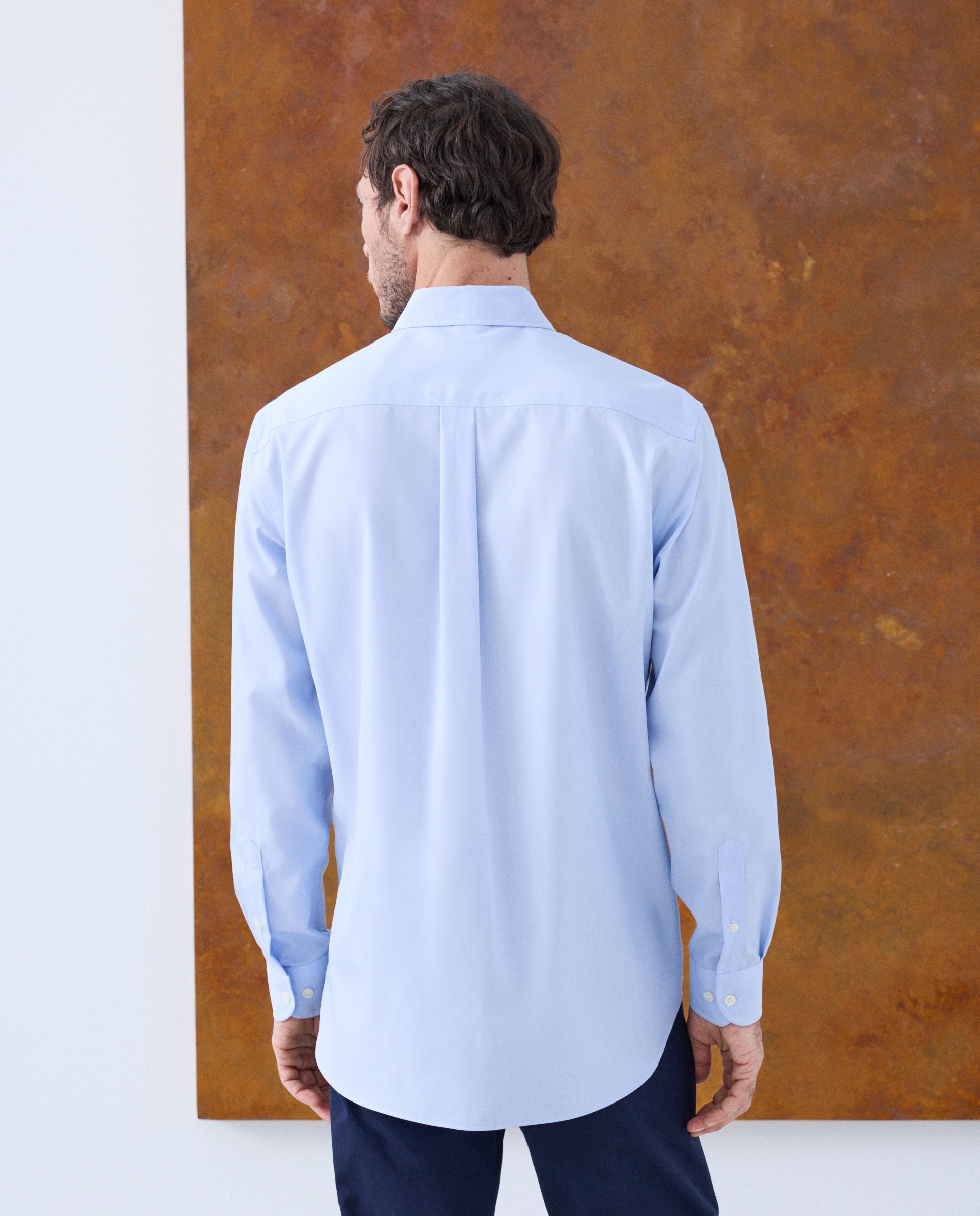 Camisa Casual de Manga Comprida Azul-3