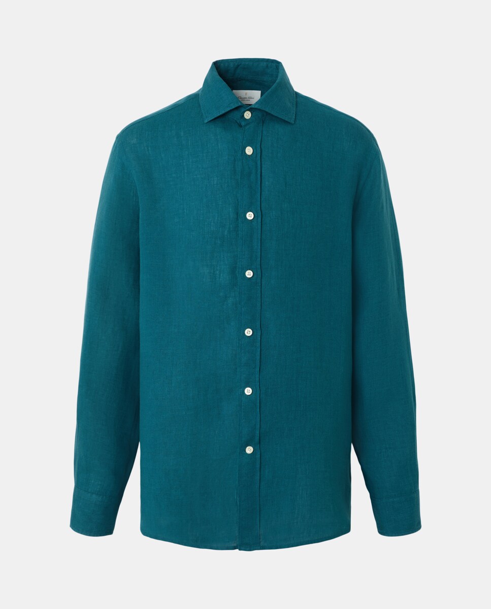 Camisa Casual 100% Linho com Manga Comprida Verde-5