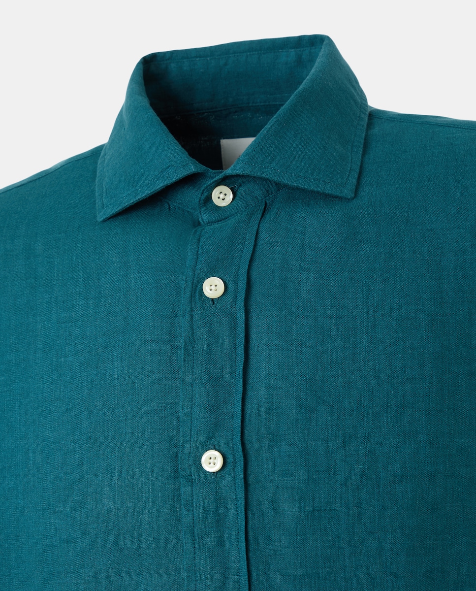 Camisa Casual 100% Linho com Manga Comprida Verde-6