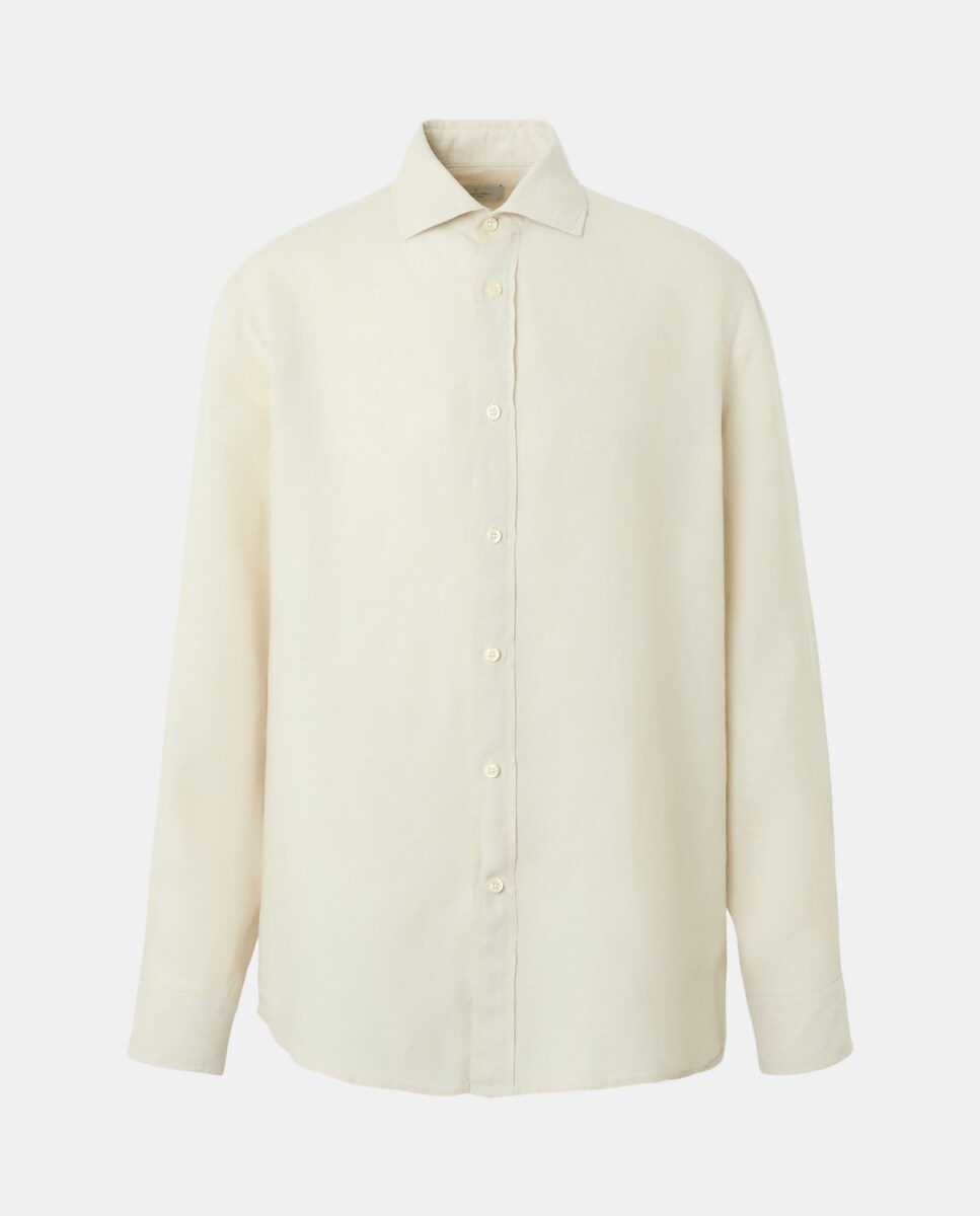 Camisa Casual 100% Linho com Manga Comprida Bege-4