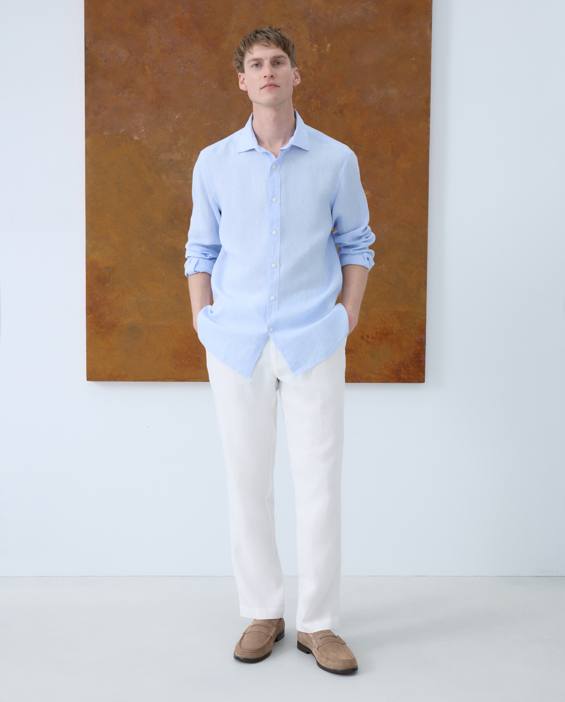 Camisa de Linho Lisa Azul-claro-2