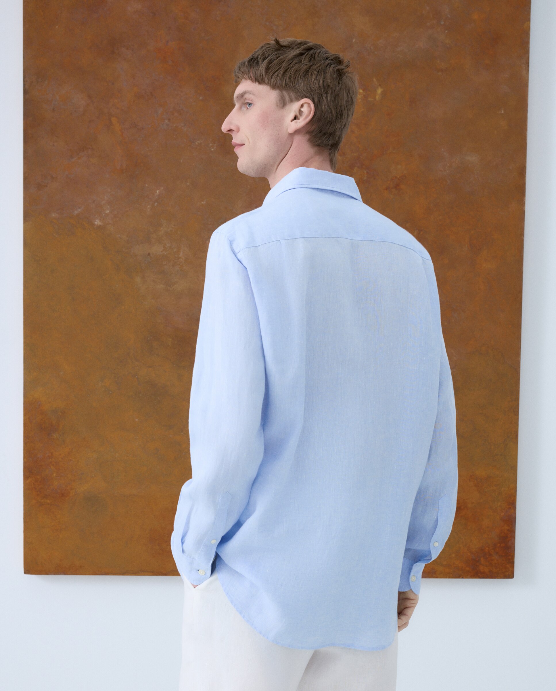 Camisa de Linho Lisa Azul-claro-3