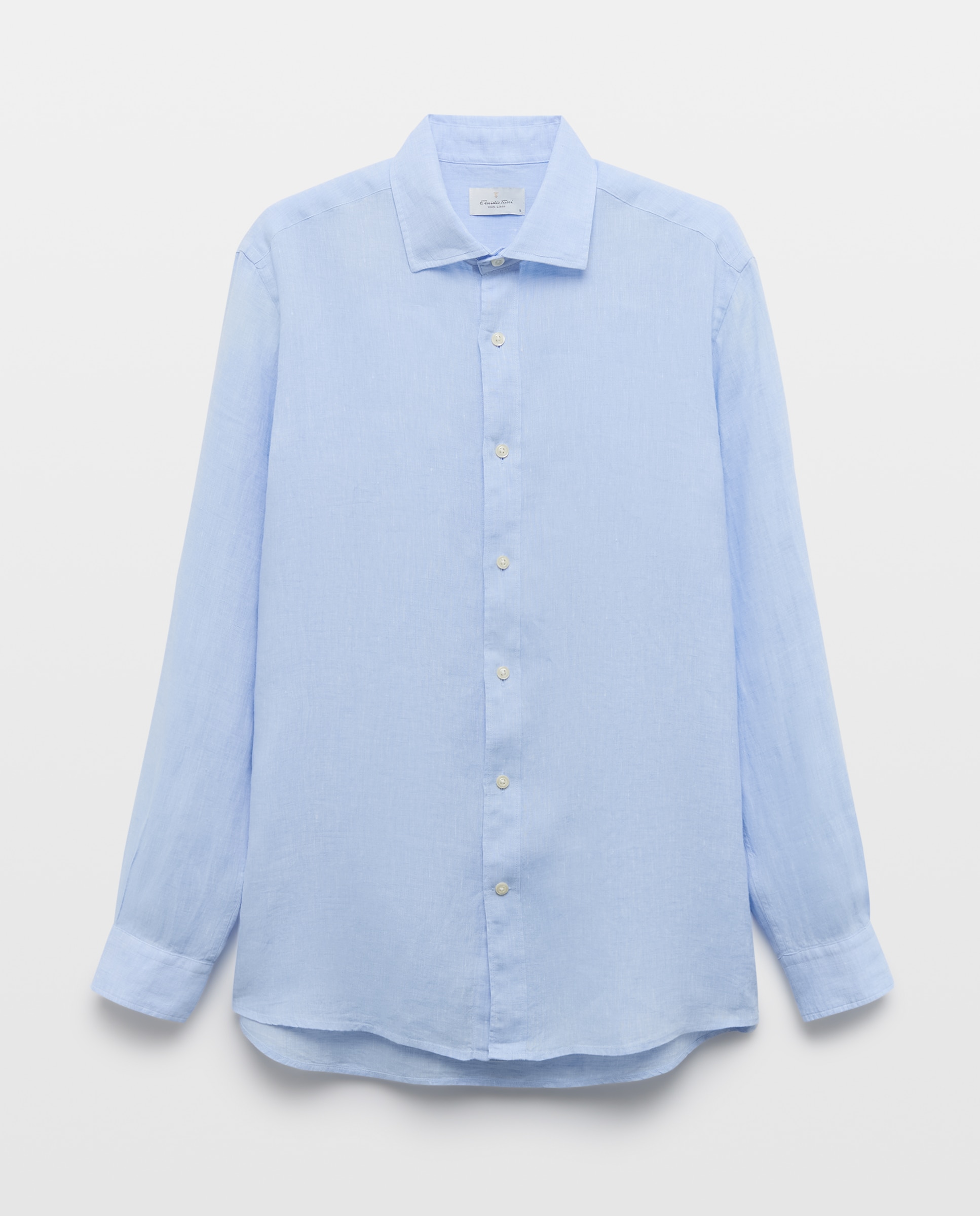 Camisa de Linho Lisa Azul-claro-4