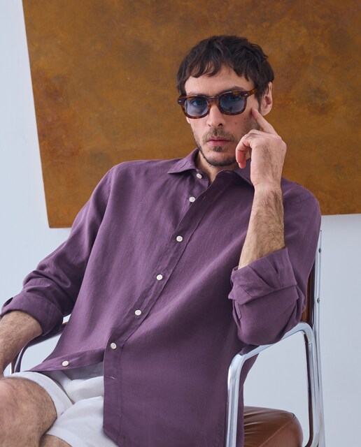 Camisa de lino lisa de hombre