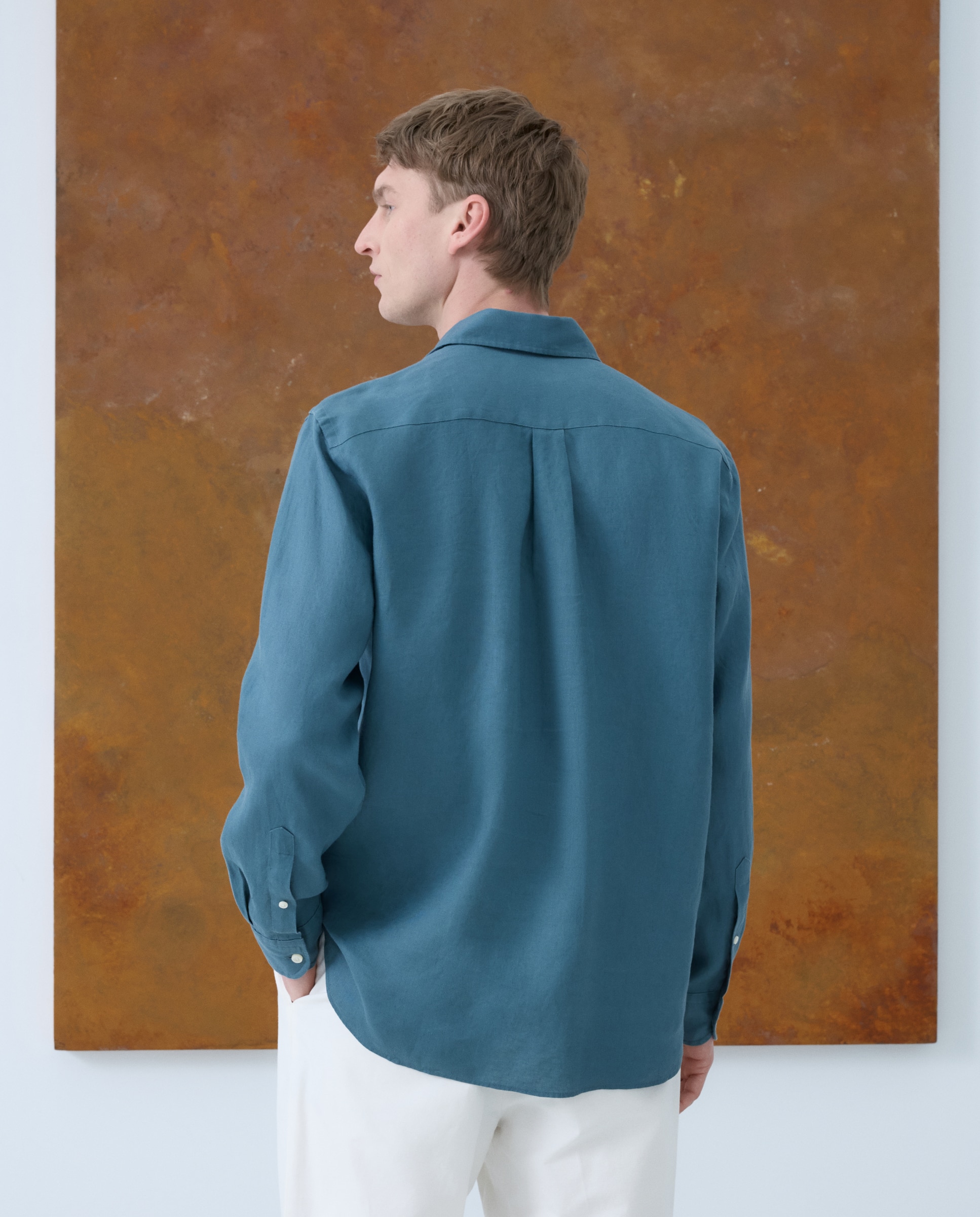 Imagen 4 de Camisa polera 100% lino de hombre - Emidio Tucci - Verde Agua 490 Petróleo