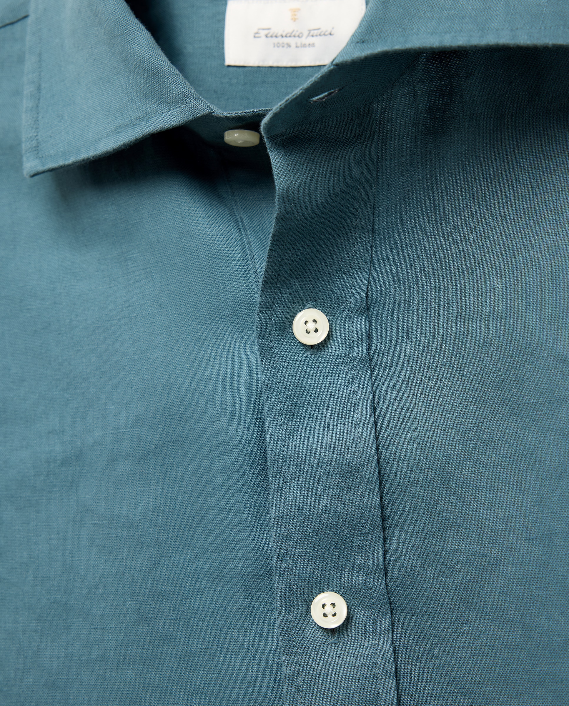 Imagen 6 de Camisa polera 100% lino de hombre - Emidio Tucci - Verde Agua 490 Petróleo