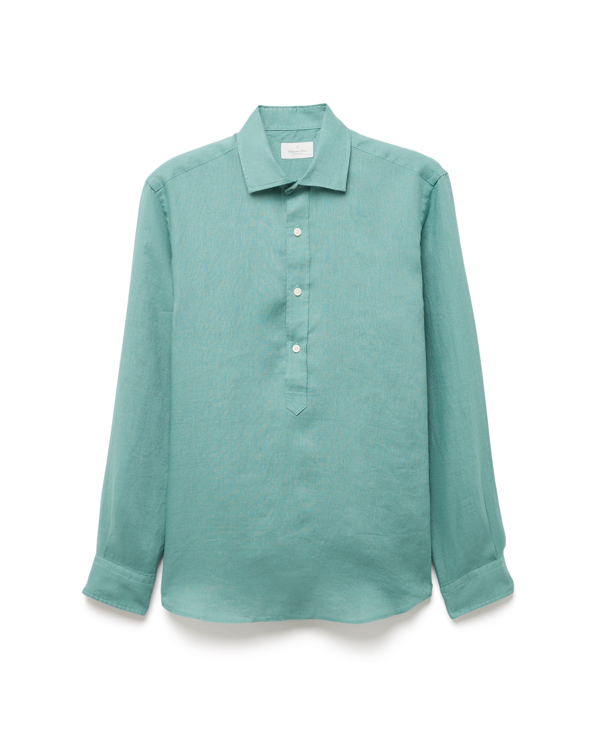 Camisa Tipo Polo 100% Linho Verde Água-4