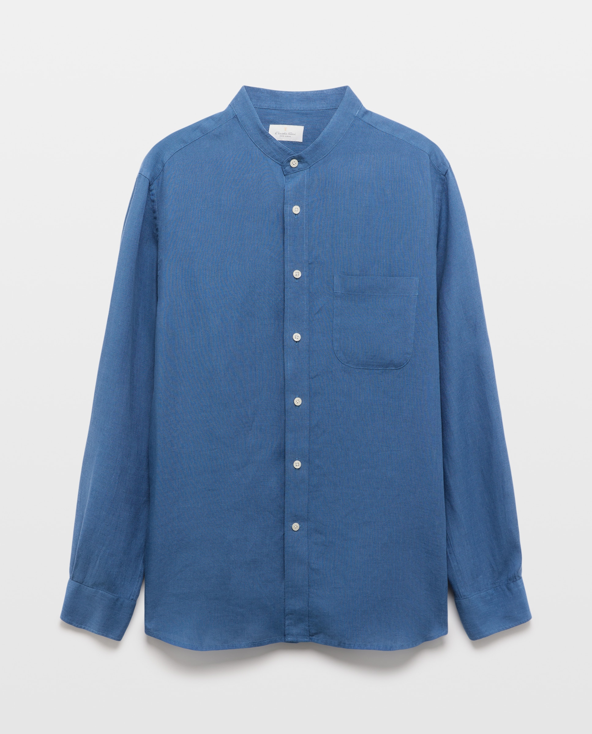 Camisa de Linho com Gola à Padre Azul-índigo-5